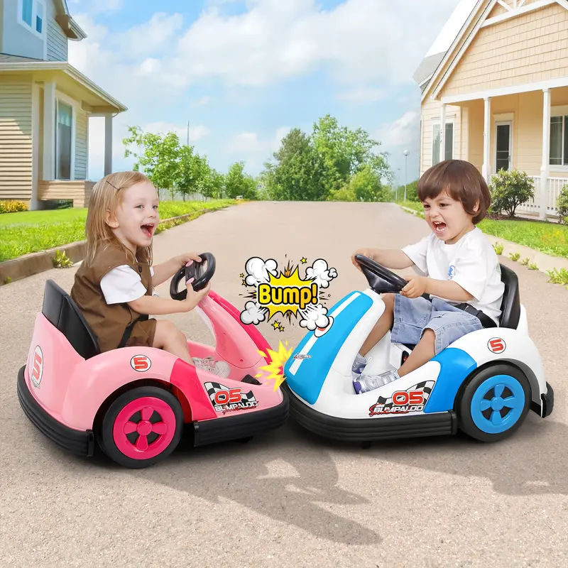 12V Kids Bumper Car with Big Wheel, 2.2 Mph Max,Ride on toys for Toddlers with Remote, Baby Bumping Toy Car with DIY Stickers,360 Degree-Spin, Music, Bluetooth,LED Lights