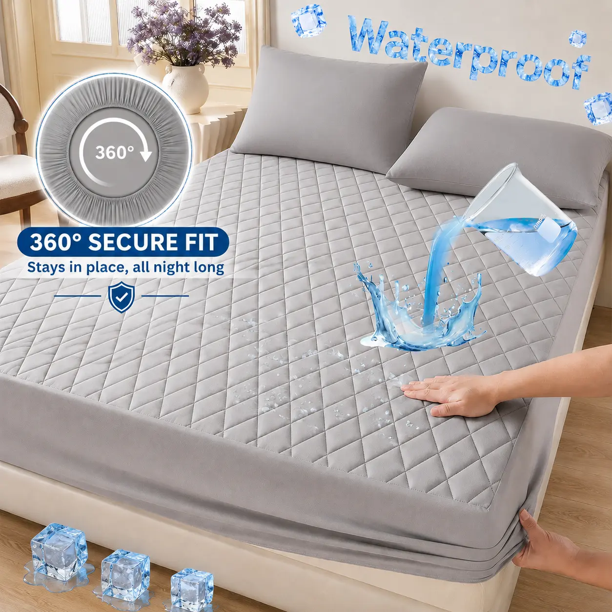 Waterproof Mattress Protector Queen Size, Washable & Durable Mattress Cover, 6-16'' Deep Pocket Mattress Pad , Fitted Sheet For Bedroom, Guest Room, Collage Dorm,Hotel,Dust Proof,back to school,back to school shopping,home decor