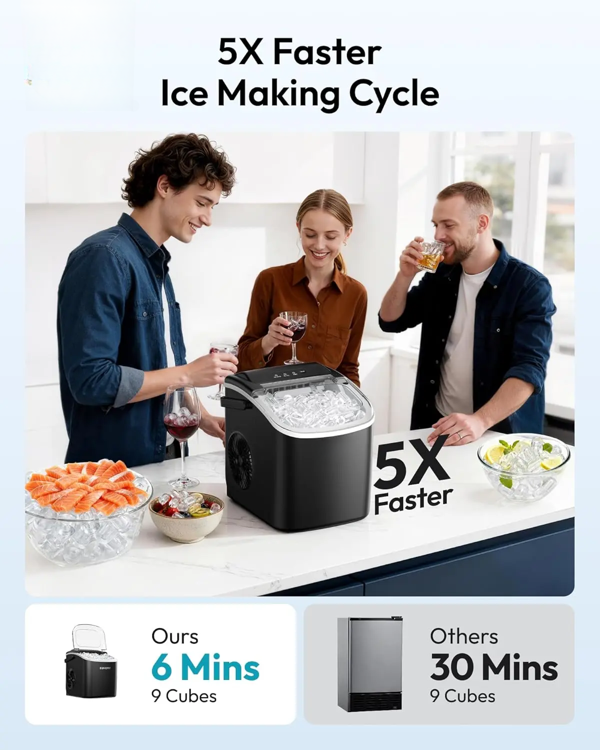 【Back To School】 Ice Maker Countertop with Handle, 26lbs in 24Hrs, 9 Ice Cubes Ready in 6 Mins, Auto-Cleaning Portable Ice Maker with Basket and Scoop, for Home/Kitchen/Camping/RV. (2026 New Silver) Utensils