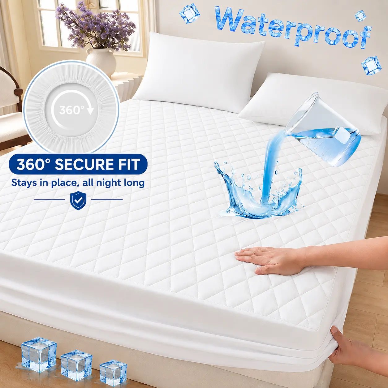 Waterproof Mattress Protector Queen Size, Washable & Durable Mattress Cover, 6-16'' Deep Pocket Mattress Pad , Fitted Sheet For Bedroom, Guest Room, Collage Dorm,Hotel,Dust Proof,back to school,back to school shopping,home decor