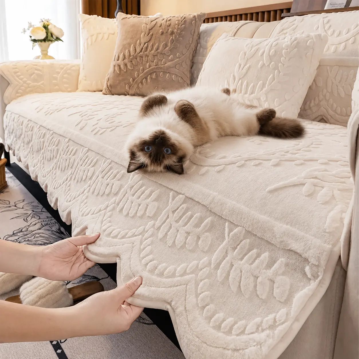 Gift Choice 1 Count Sofa Cover for 1-4Seater NO BACK OR ARMREST Solid ColorJacquard Sofa Protector, Anti-slip CouchBench Cover, Machine Washable Slipcover,Pet-friendly sofa Towel Mat for Home, LivingRoom, Dormitory, Hotel, Beige, Gray