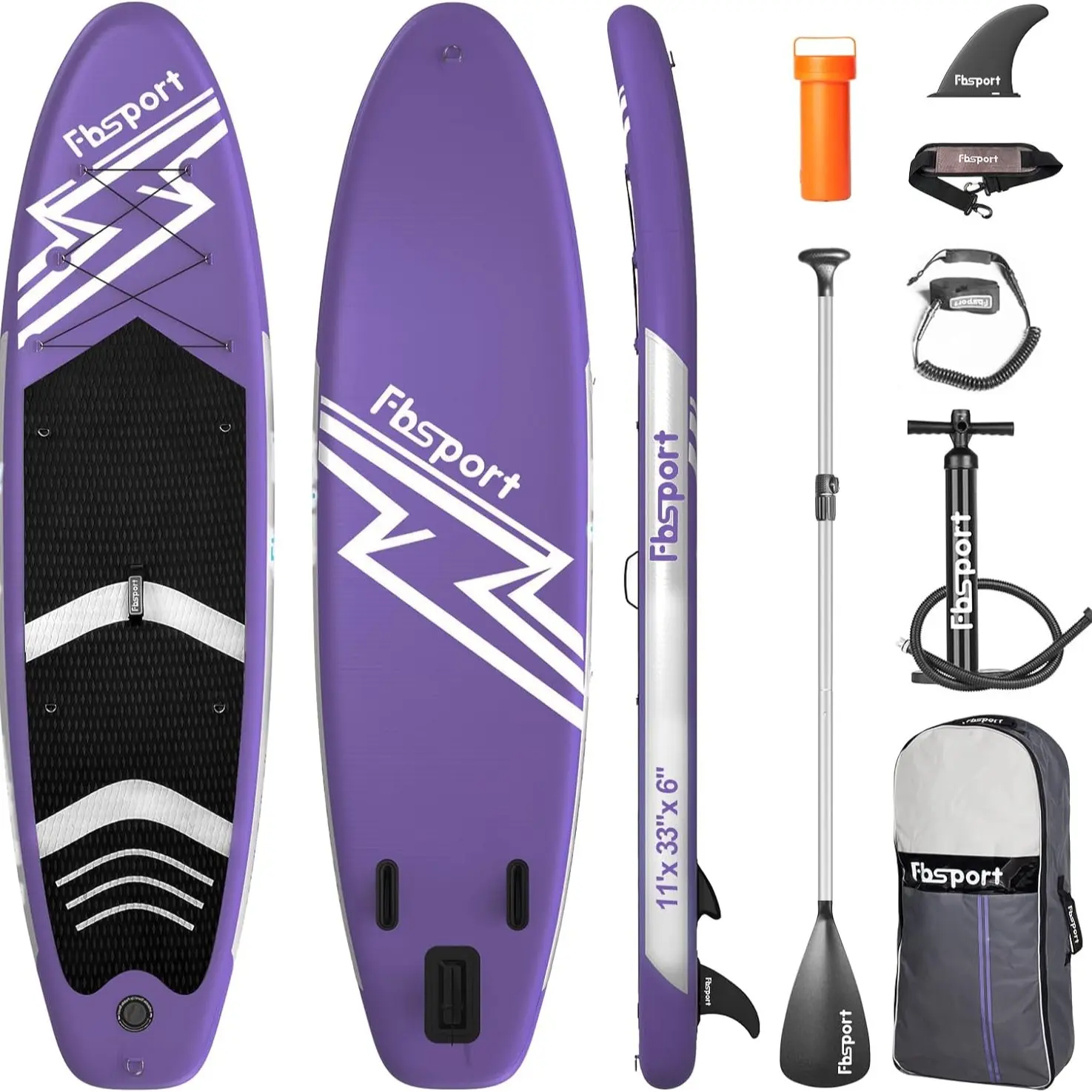 FBSPORT 11' Premium Stand Up Paddle Board, Yoga Board with SUP Accessories & Carry Bag | Wide Stance, Surf Control, Non-Slip Deck, Leash, Paddle and Pump for Youth & Adult