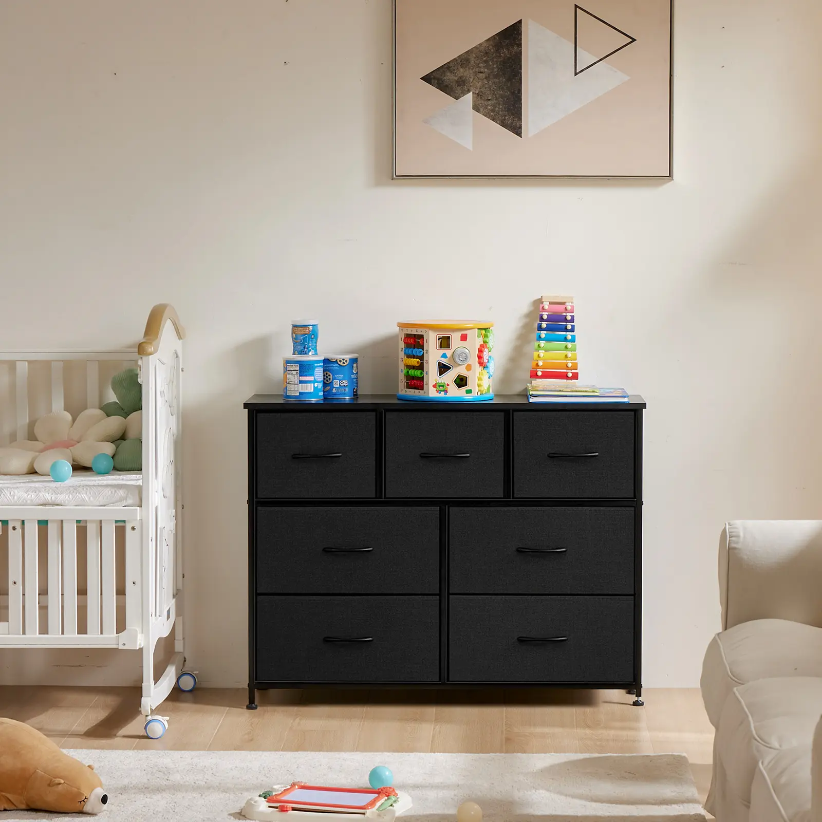 【Deal】Sweetcrispy 7-Drawer Black Fabric Drawer Storage Dresser - Bedroom Dresser, Small Room Organization Product, Organizer Storage, TV Stand Sideboard, Entryway Cabinet