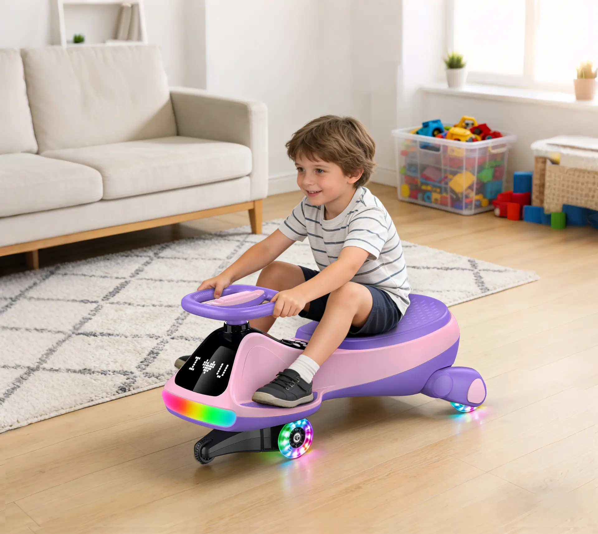 Umatoll Premium 12V Electric Wiggle Car with Digital Display Screen, Pedal & RGBIC LED Lights, Bluetooth Music Ride on Toys, Twist Car, Birthday Gifts， Adjustable Lighting Screen, #DealsForYouDays