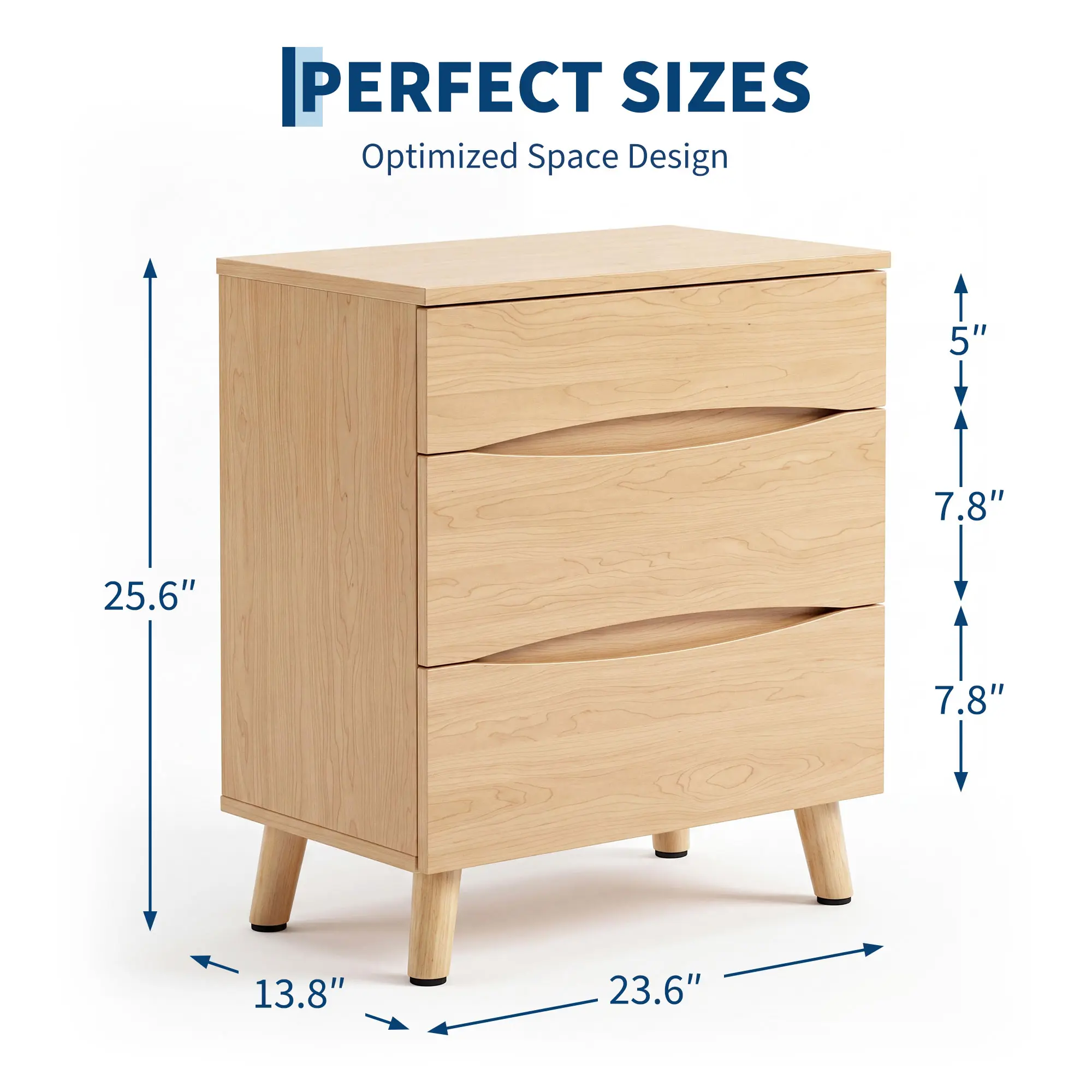24‑Inch Wide Bedside Table with 3 Storage Drawers, Modern Nightstand with Wooden Top, Space‑Saving End Table for Bedroom, Living Room & Office