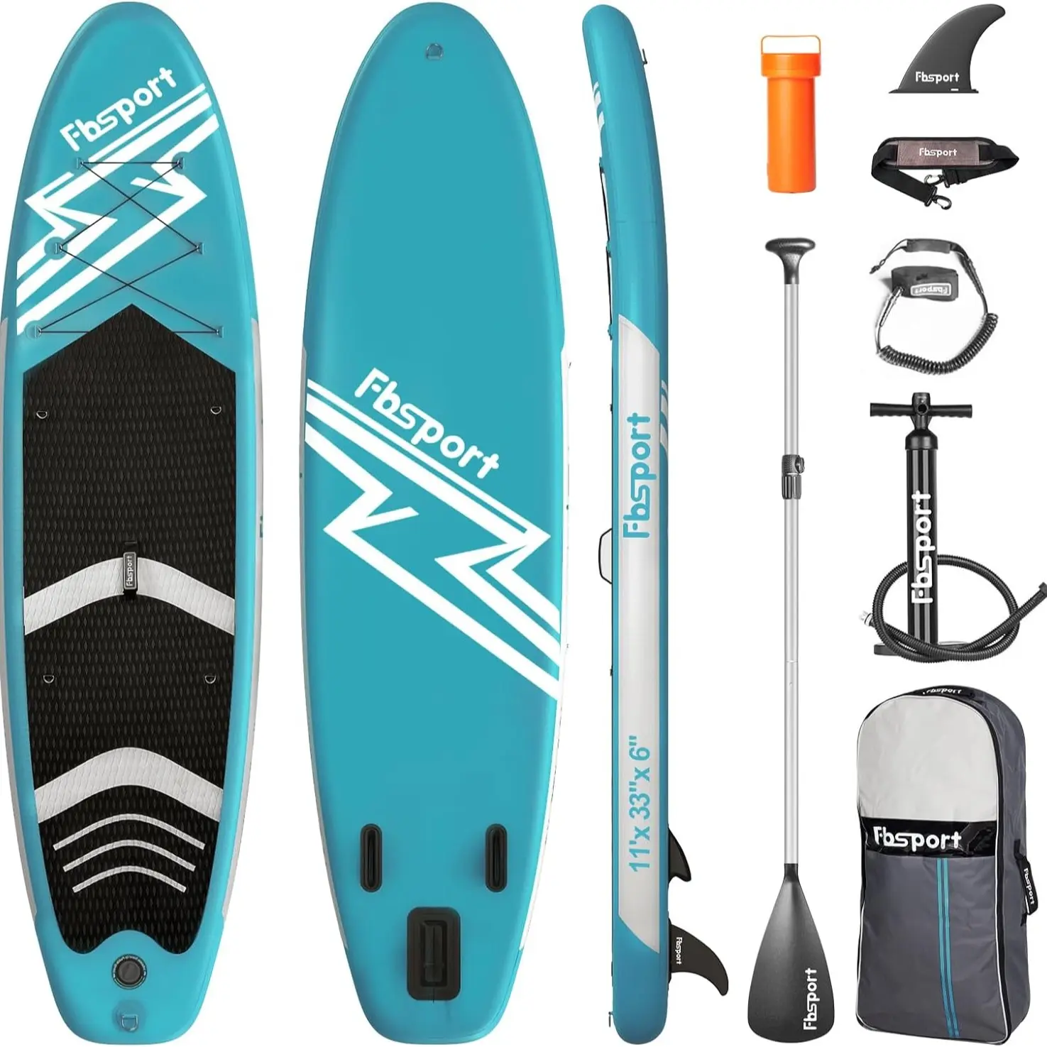 FBSPORT 11' Premium Stand Up Paddle Board, Yoga Board with SUP Accessories & Carry Bag | Wide Stance, Surf Control, Non-Slip Deck, Leash, Paddle and Pump for Youth & Adult
