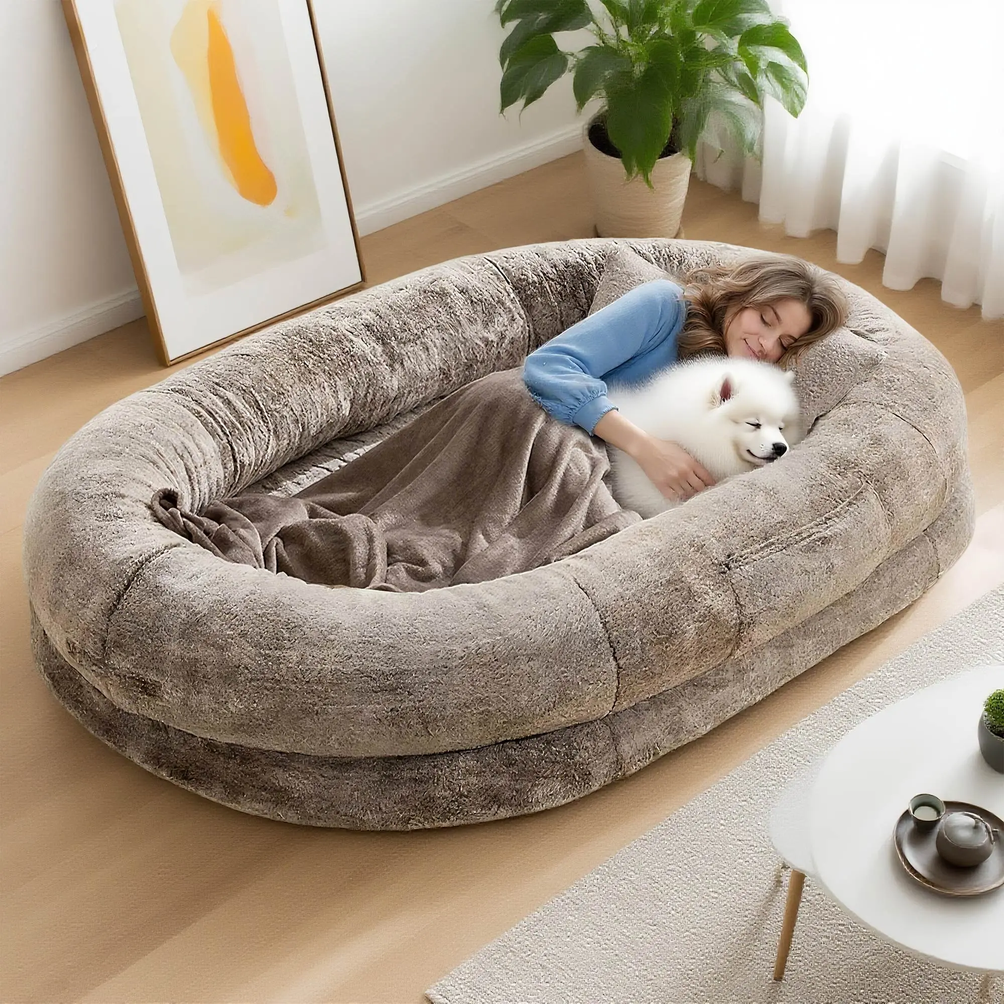 Cozy Four‑Season Pet Sofa Bed, Basket‑Style Washable Dog & Cat Lounger with Pillow & Blanket, Comfort‑Supportive for Large Dogs Over 80 lbs, Modern Decor for Deep Rest, Ideal Pet‑Lovers Gift