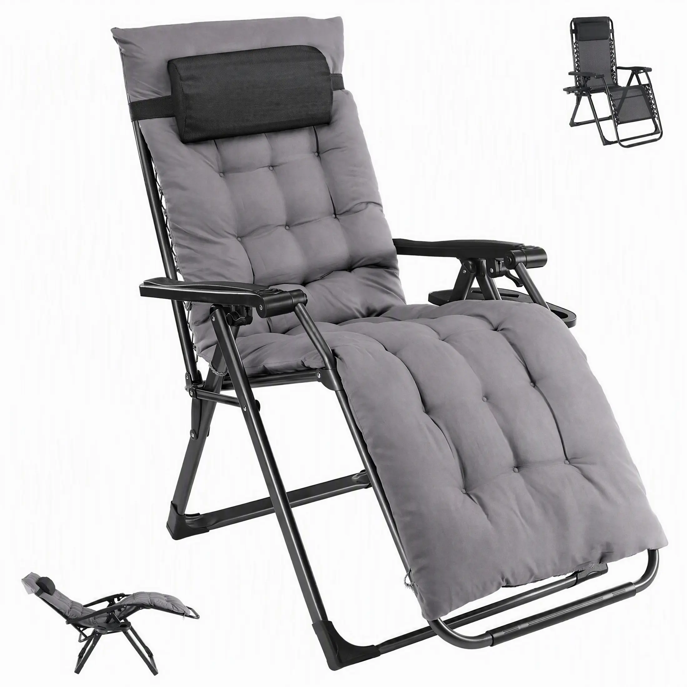 HULIABU Zero Gravity Reclining Outdoor Chair, Foldable Patio Lounge Chair with Adjustable Backrest, Metal Frame, Removable Cushion & Cup Holder Trays for Poolside, Backyard & Garden