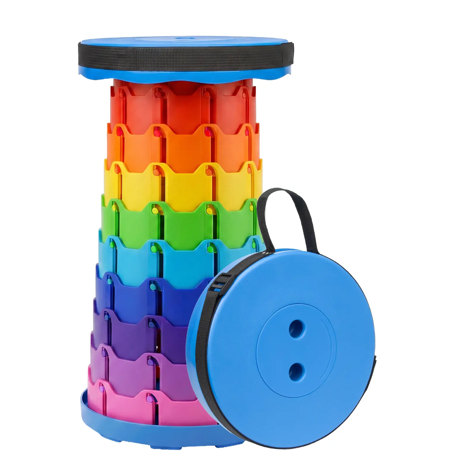 Adjustable Telescopic Camping Stool, Lightweight Foldable Portable Travel Seat with Carry Strap for Adults and Kids