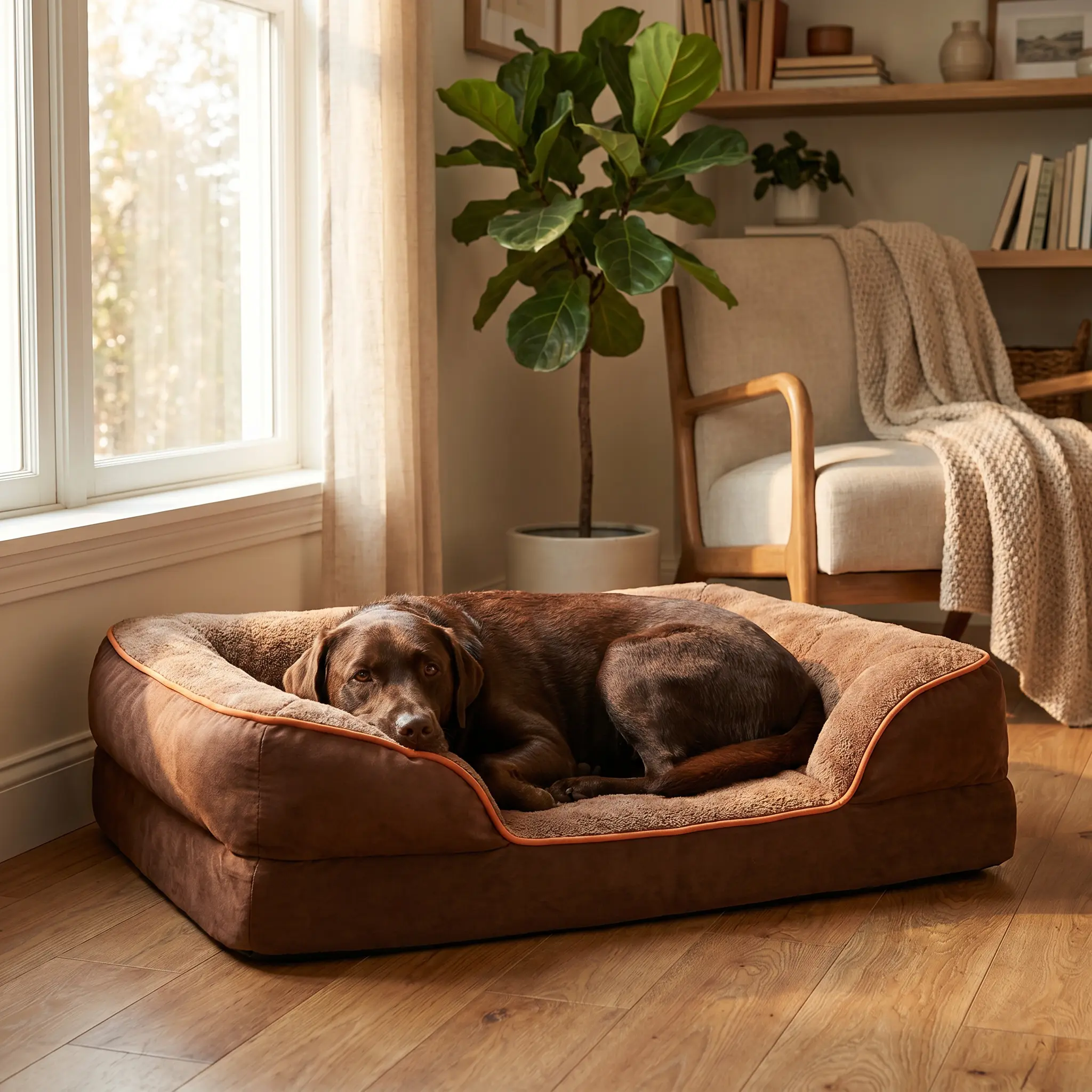 Orthopedic Bolster Dog Bed, Memory Foam Pet Sofa Bed for Medium & Large Dogs
