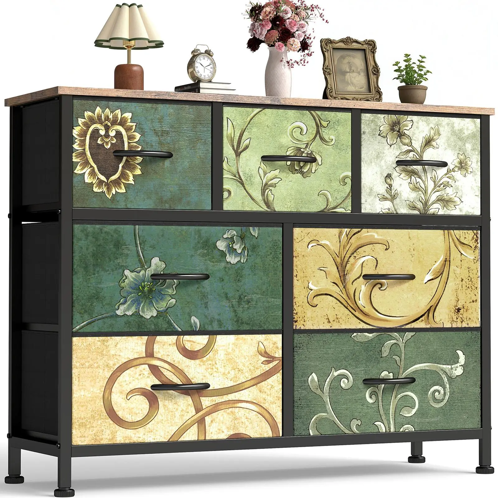 【Deal】Sweetcrispy 7-Drawer Black Fabric Drawer Storage Dresser - Bedroom Dresser, Small Room Organization Product, Organizer Storage, TV Stand Sideboard, Entryway Cabinet