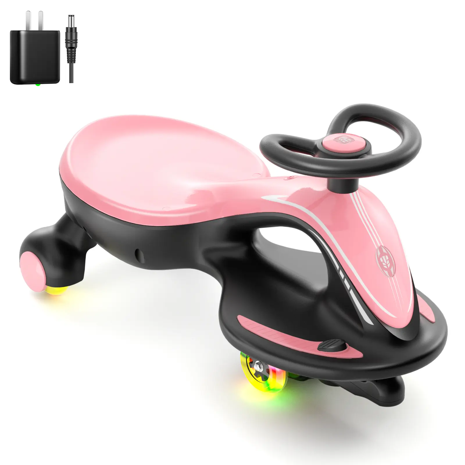 12V Electric Wiggle Car 2 in 1 Ride On Toy, Rechargeable Battery with Colorful Light-Emitting Wheel for Kids Gift