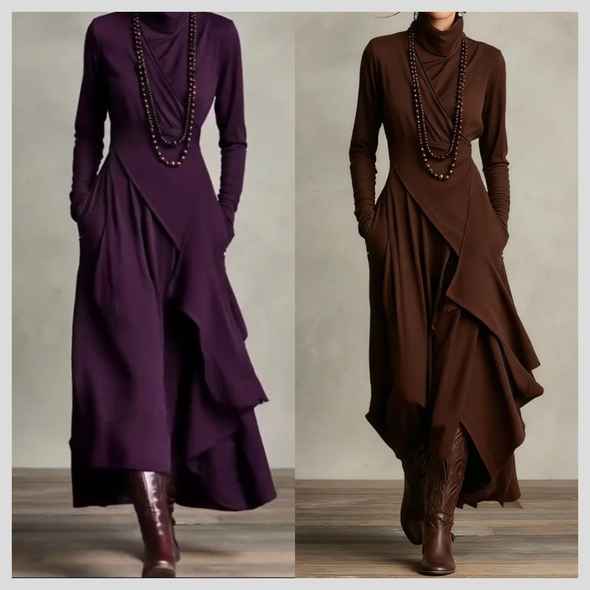 🎅 2026 Hot Sale – 50% korting! 🎉 Elegante Asymmetrische Maxijurk met Hoge Kraag voor Dames 💜👗