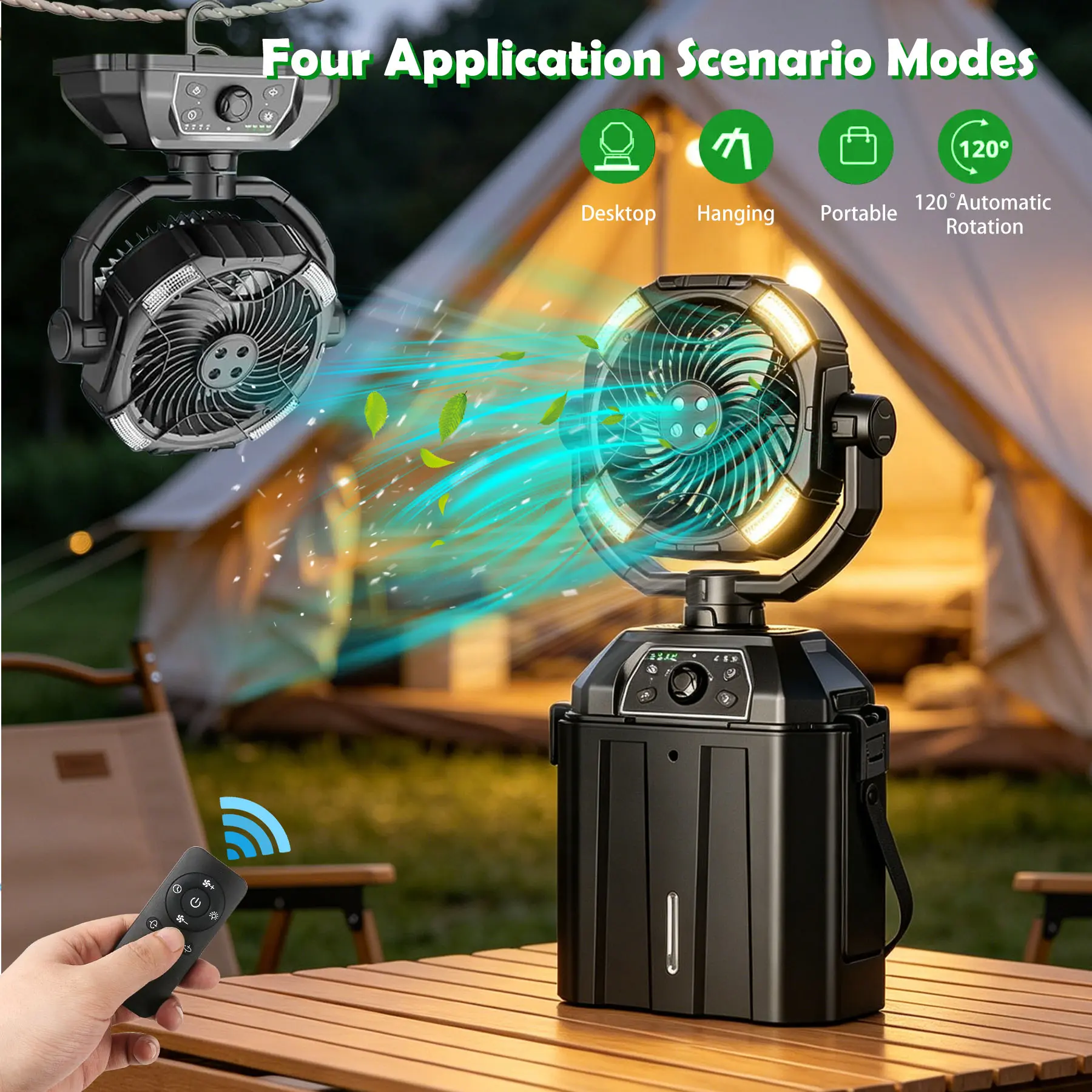 Newly Upgraded Water Cooling Fan Atomizing 48-Hour Battery Life Portable LED Light Rechargeable 360° Rotating Hook Cordless Battery-Powered Lightweight Emergency Control & Four-Hole Mist Spray cial travel essen cool hill