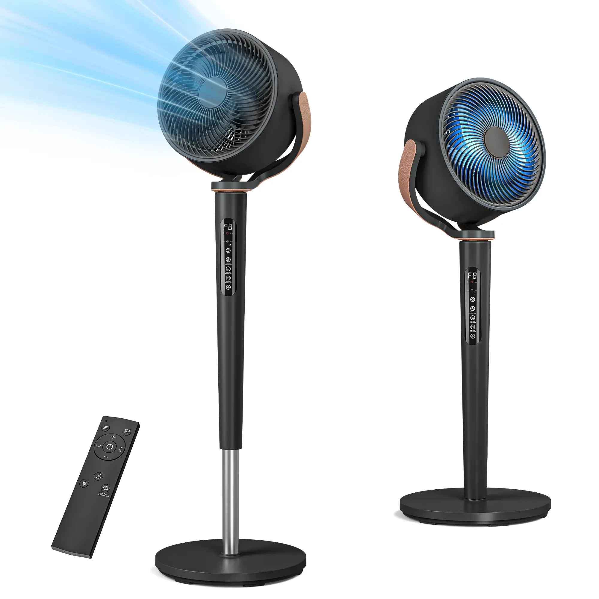 Fan for Bedroom, 120° Oscillating Standing Fan, Quiet Floor Fan with DC Motor, 100ft Pedestal Fan for Room, 16 Speeds, 4 modes, 20dB, 37-45" Adjustable Height, 12H Timer