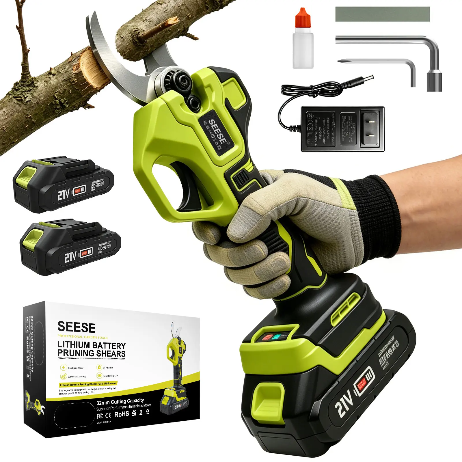 Electric Pruning Shears for Gardening: 1.25" Cutting Cordless Power Pruner, Brushless Motor, Dual21V Battery For Tree & FlowerTrimming