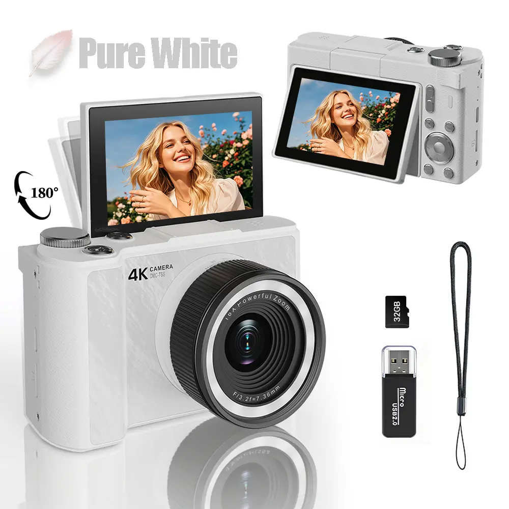 Digital Camera for Photography, Y2K Foldable Screen Portable Vlogging Camera with 32GB SD Card,
