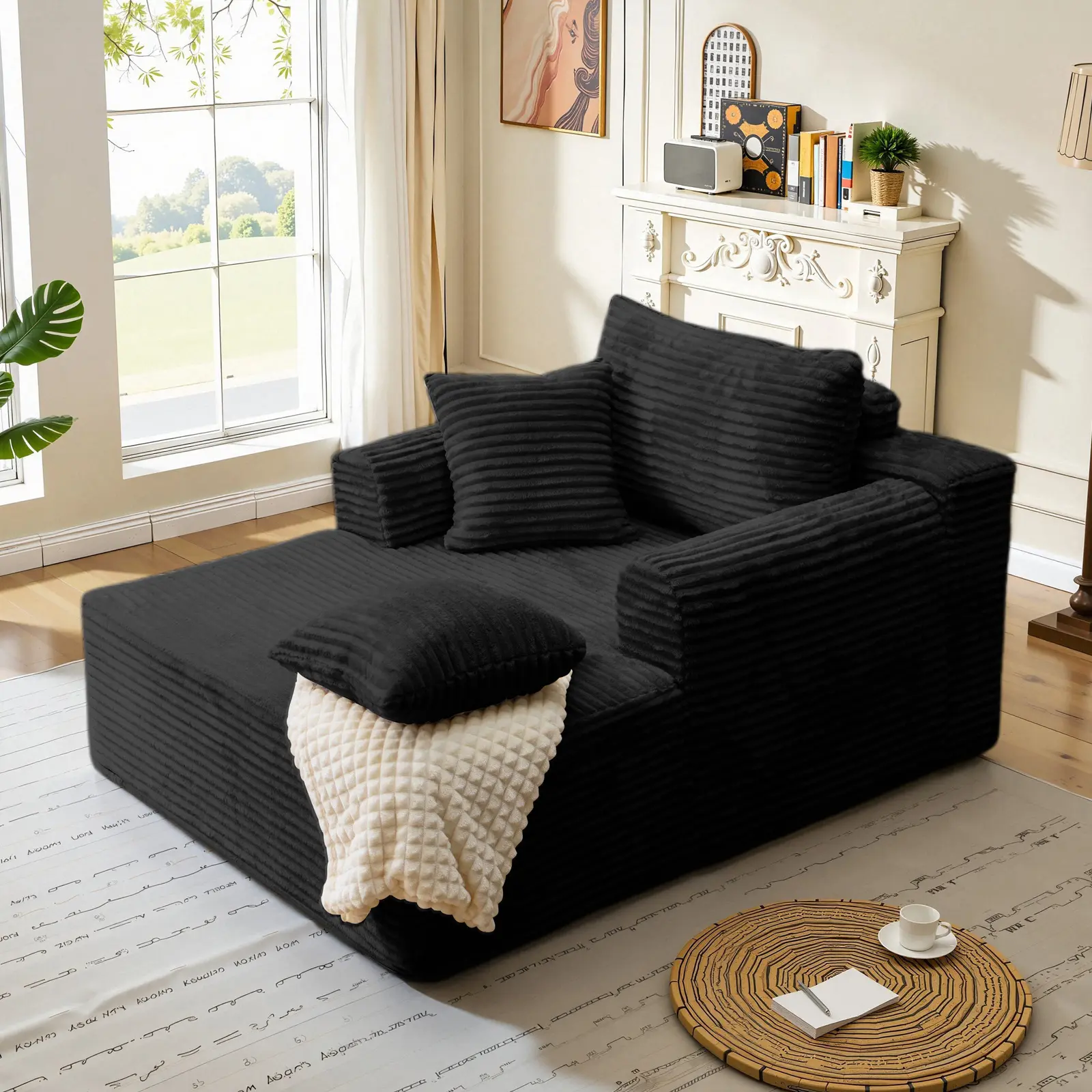 【Summer Clearance 】Oversized Lounge Chair, Boneless Chaise Lounge Living Room Corduroy sofa,Upholstered Fluffy cloud sofa bed with Throw Pillows