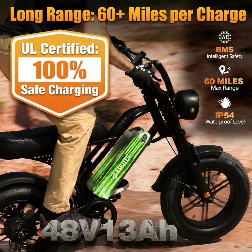 【Summer Big Sale!】E-Bike for Adults, 16" All-Terrain Fat Tire Electric Bicycle, Dual Suspension with 1500W Peak Motor, 48V 13Ah Long Range Battery, 28 MPH Speed for Commuting & Camping, Dual Suspension Ebike