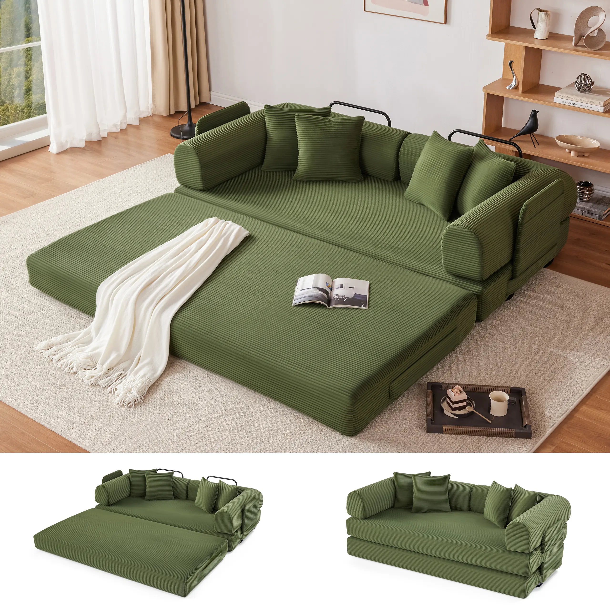 【1/2 Packages】79" Convertible Sleeper Sofa Bed with 4 Pillows