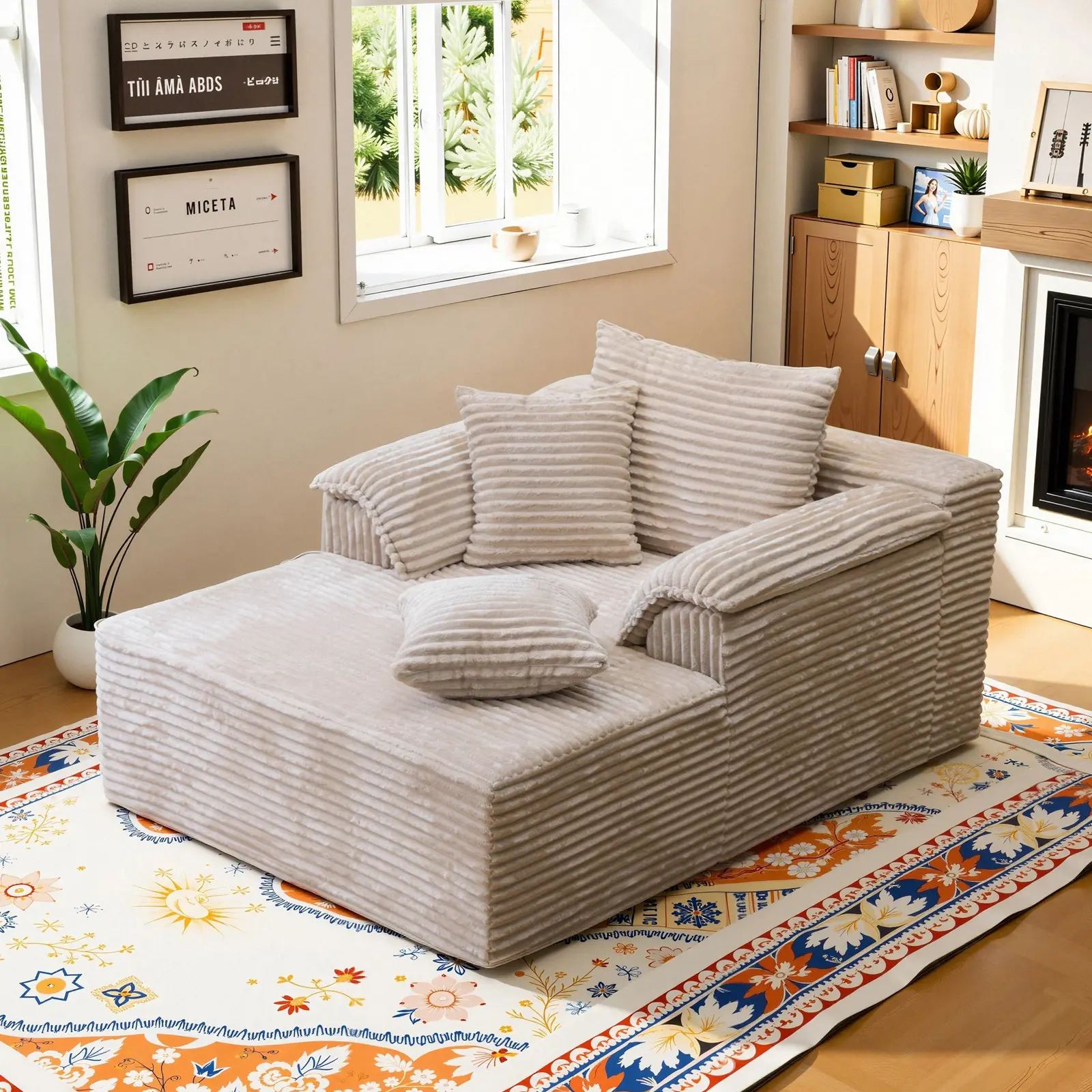 【Summer Clearance 】Oversized Lounge Chair, Boneless Chaise Lounge Living Room Corduroy sofa,Upholstered Fluffy cloud sofa bed with Throw Pillows