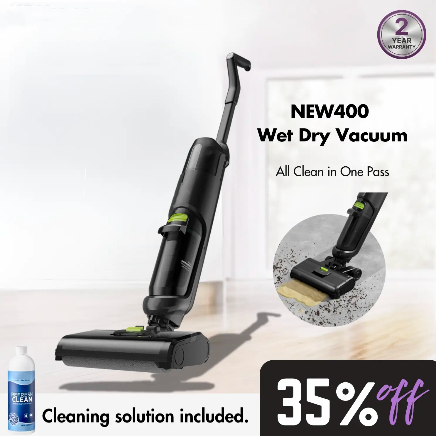 Cordless Wet-Dry Hard Floor Cleaner - 2-in-1 Cordless Vacuum Mop