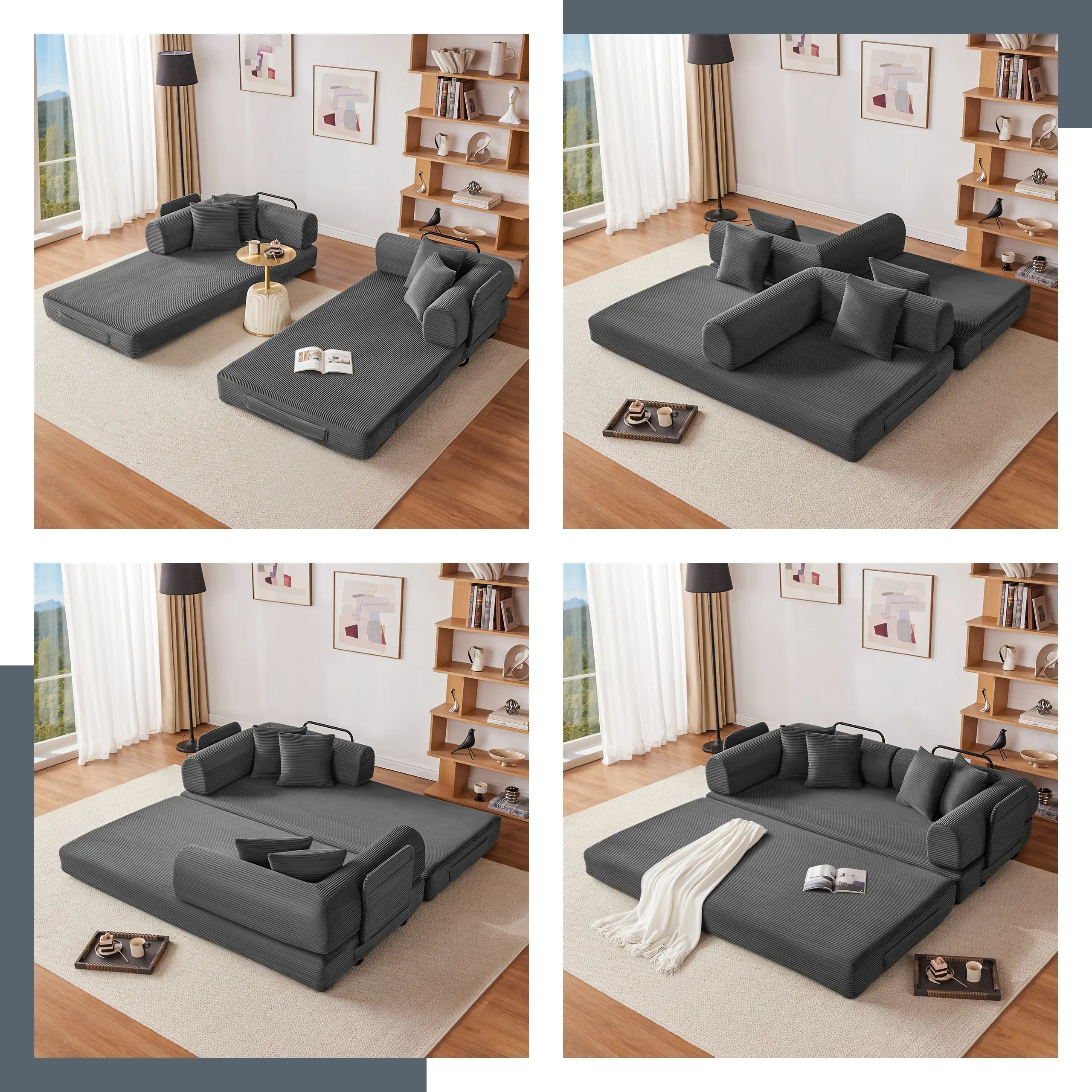 【1/2 Packages】79" Convertible Sleeper Sofa Bed with 4 Pillows