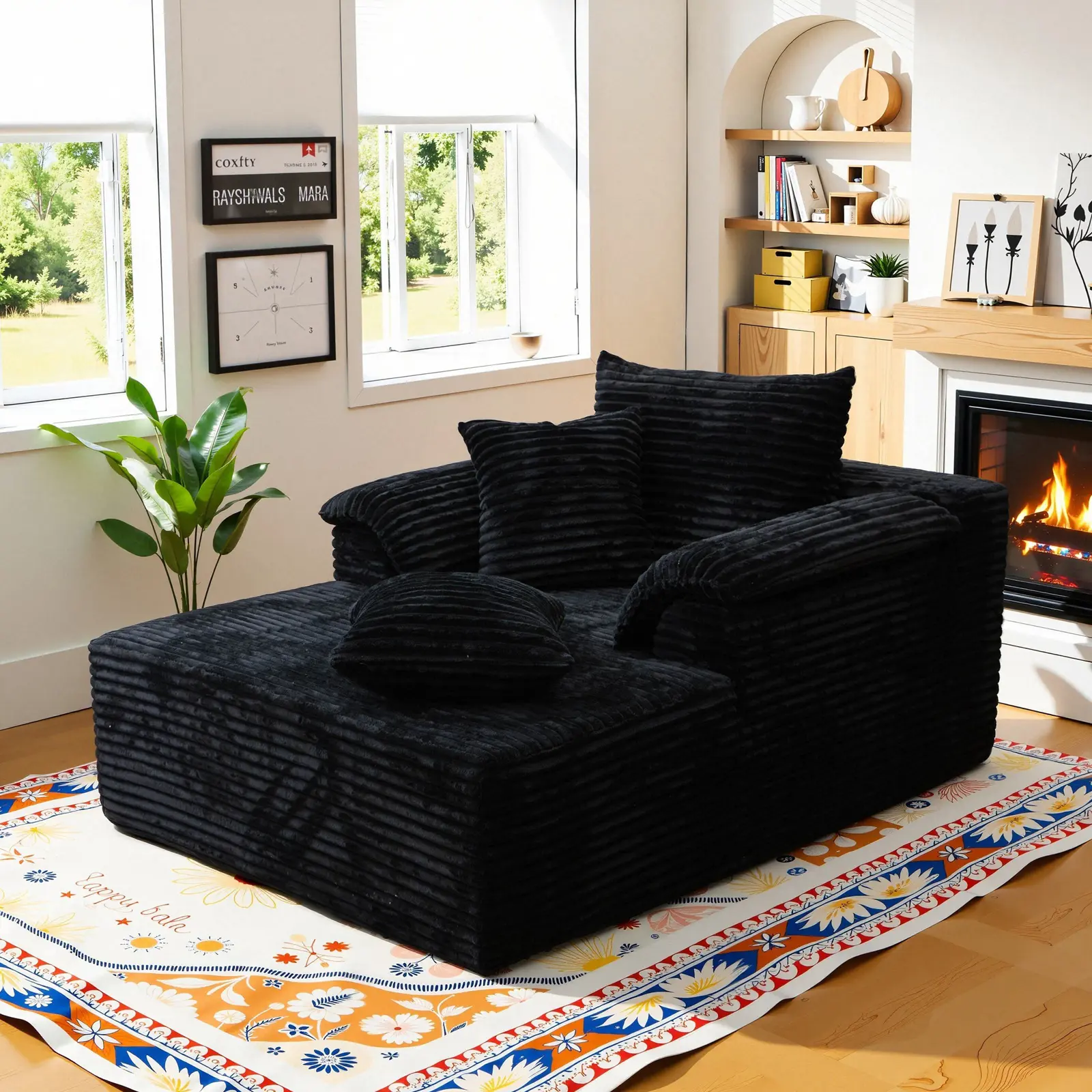 【Summer Clearance 】Oversized Lounge Chair, Boneless Chaise Lounge Living Room Corduroy sofa,Upholstered Fluffy cloud sofa bed with Throw Pillows