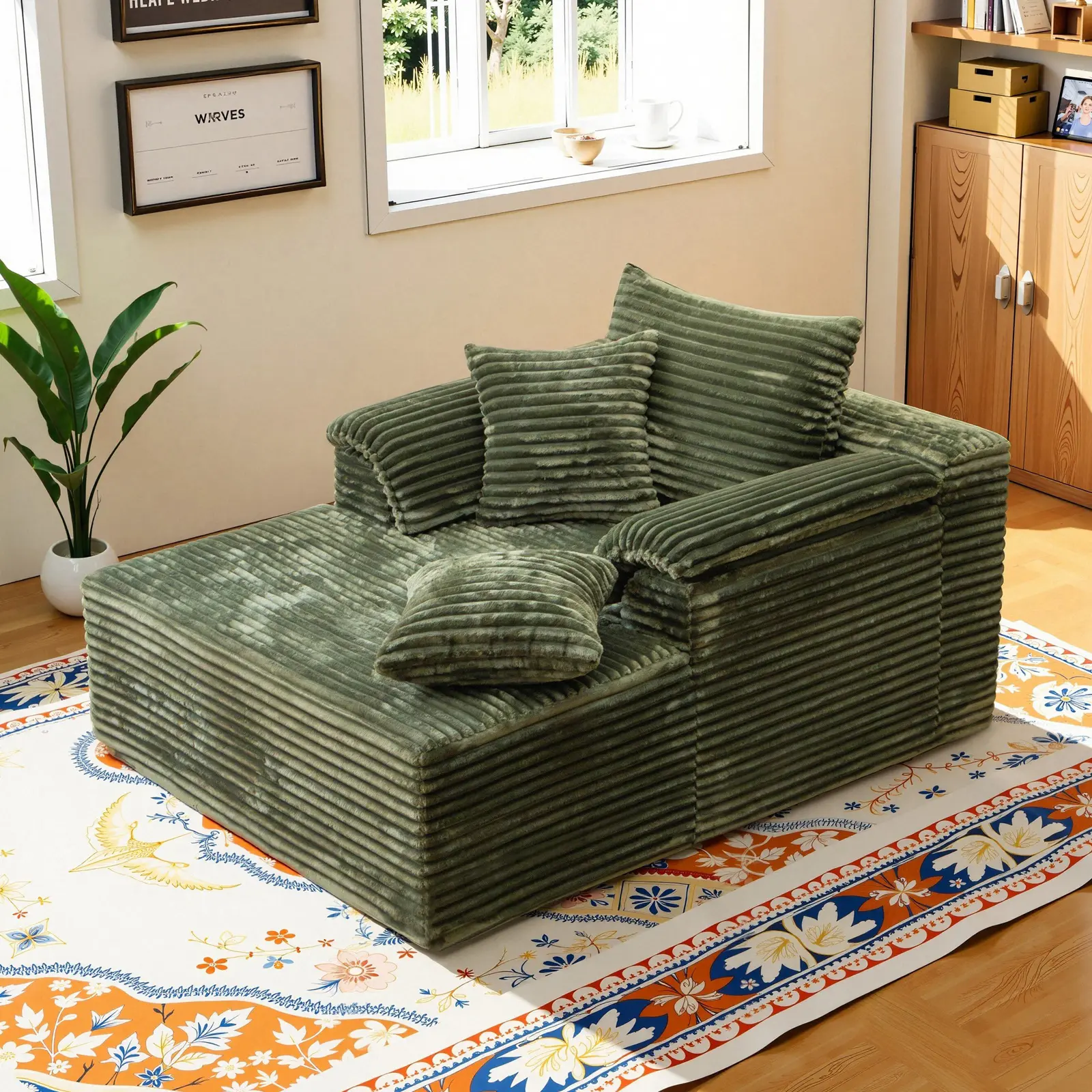 【Summer Clearance 】Oversized Lounge Chair, Boneless Chaise Lounge Living Room Corduroy sofa,Upholstered Fluffy cloud sofa bed with Throw Pillows
