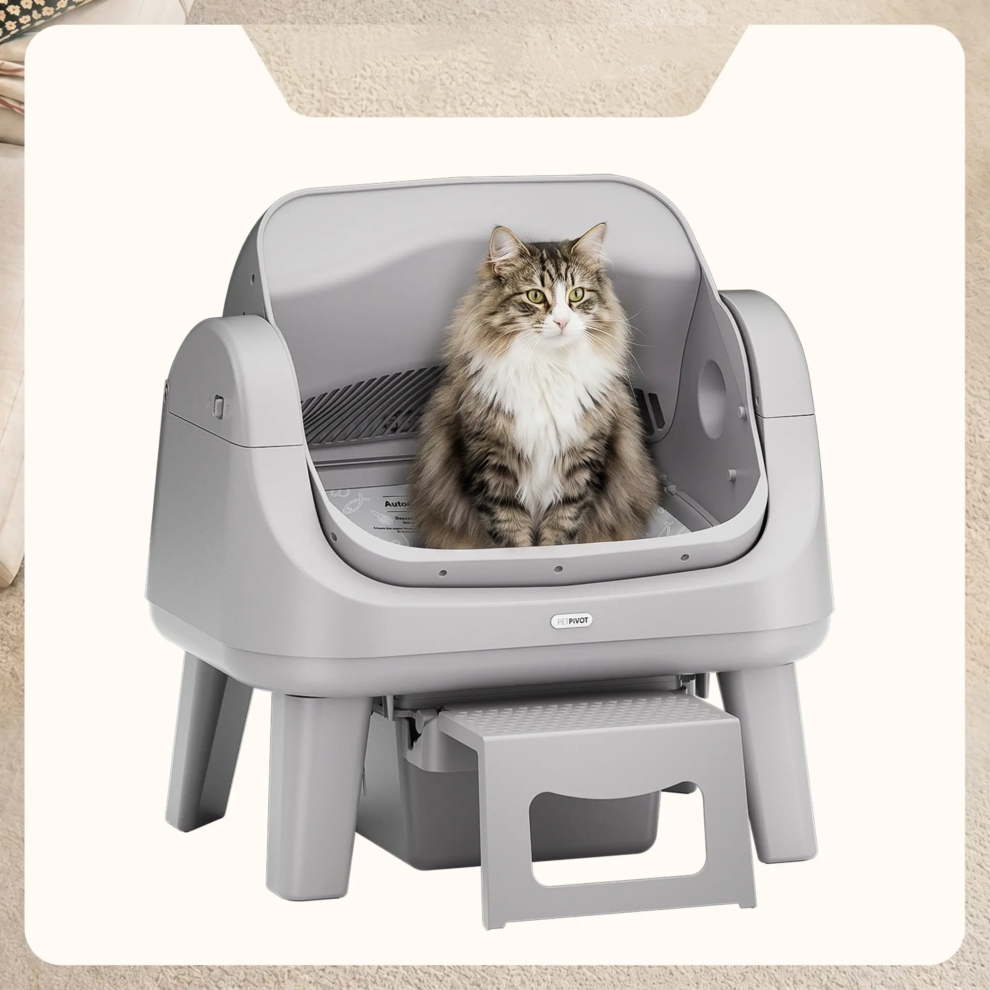  12 Lite Open-Top Automatic Self-Cleaning Cat Litter Box, Easy-Entry Front Step, Triple Safety Protection, No App Required