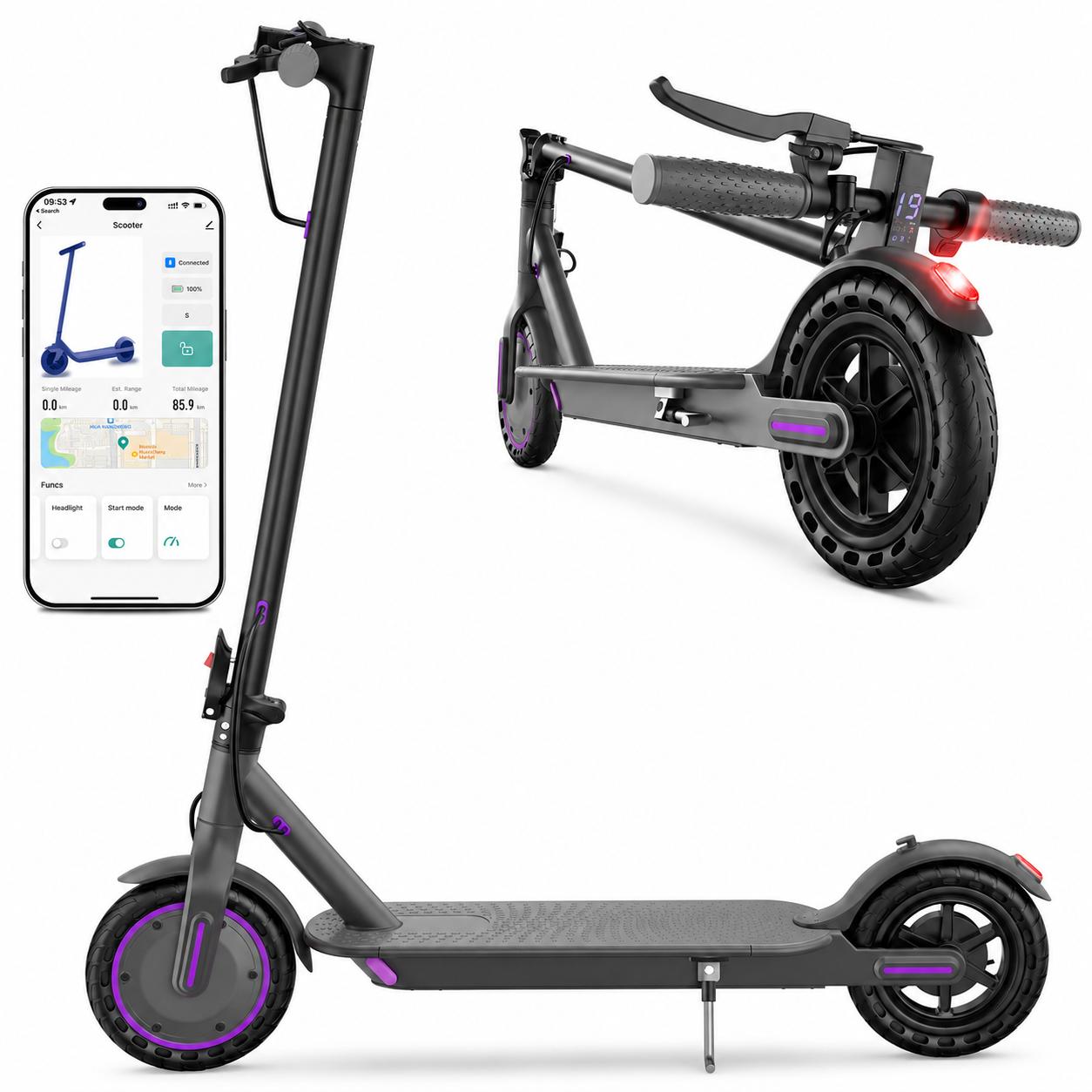 Electric Scooter - 350W Motor, 36V Battery, 19mph Max Speed, 4-Speed, 12-15 mi Range, App-Controlled, Dual ABS Brakes