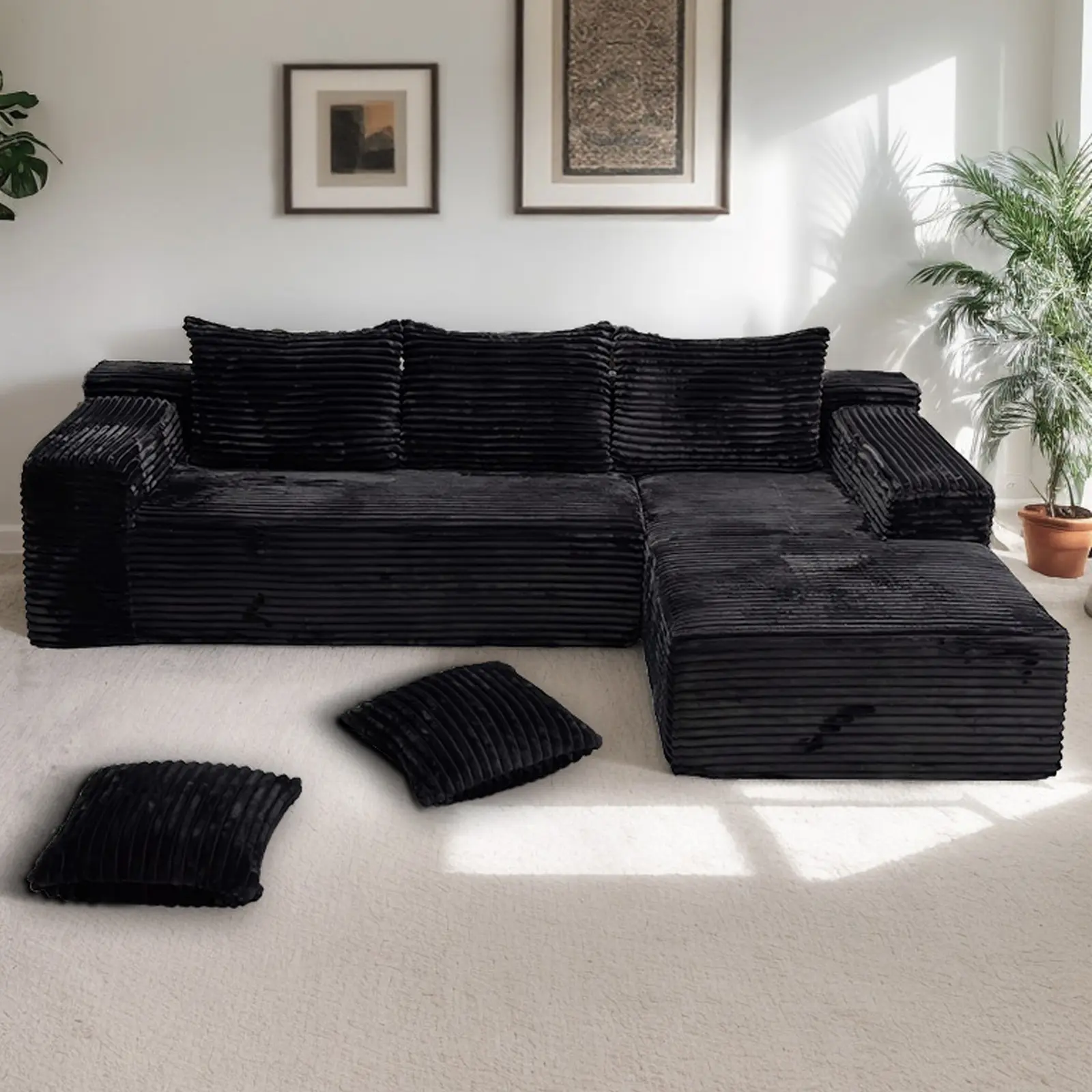 【2 Packages Shipping】106" L-Shaped Boneless Sectional Cloud Couch Corduroy Velvet Modular with Chaise