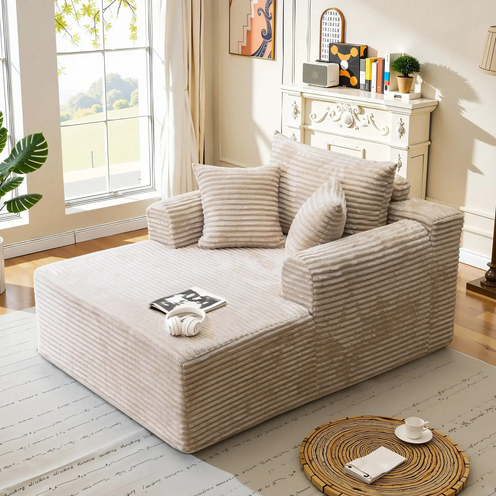 【Summer Clearance 】Oversized Lounge Chair, Boneless Chaise Lounge Living Room Corduroy sofa,Upholstered Fluffy cloud sofa bed with Throw Pillows