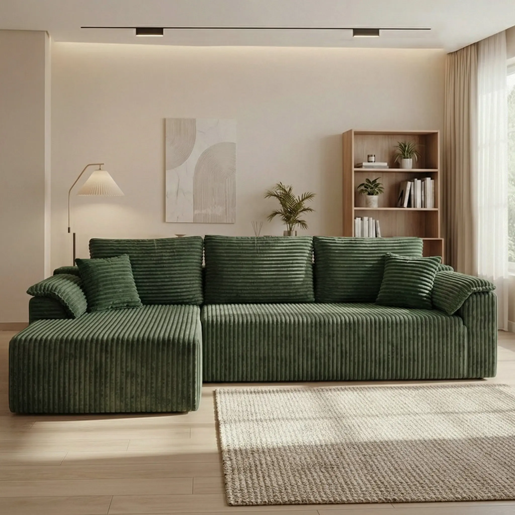 【2 Packages Shipping】106" L-Shaped Boneless Sectional Cloud Couch Corduroy Velvet Modular with Chaise