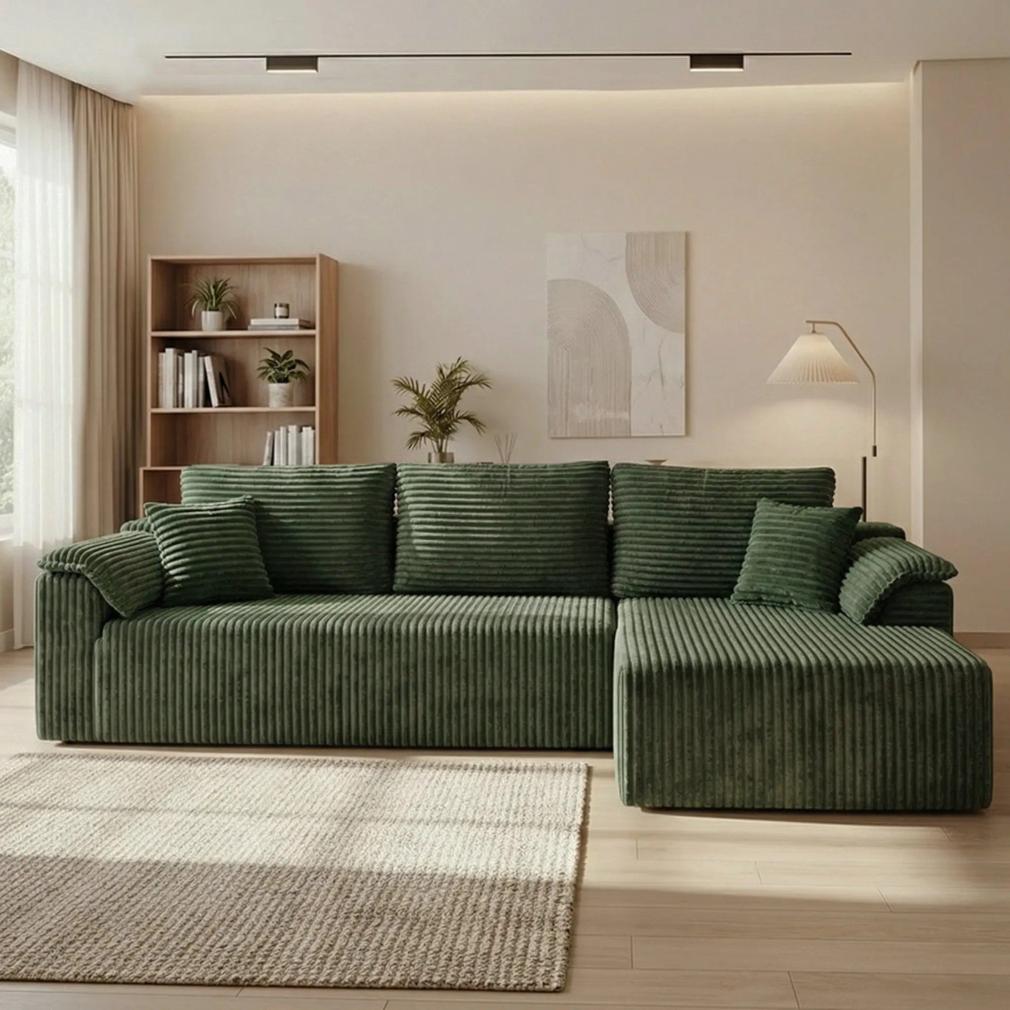 【2 Packages Shipping】106" L-Shaped Boneless Sectional Cloud Couch Corduroy Velvet Modular with Chaise