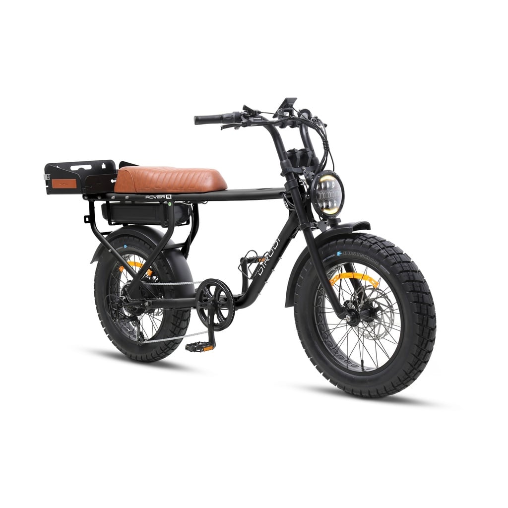 20-inch wide fat tyre electric cruiser bike, sturdy steel frame, comfy saddle & large rear cargo rack
