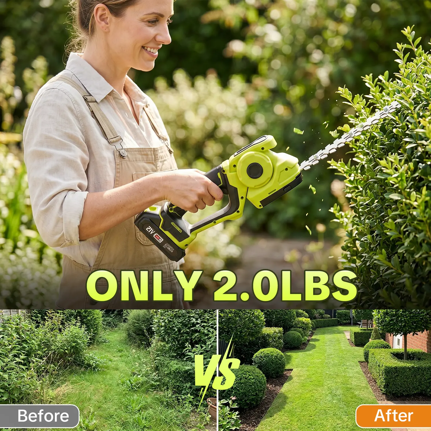 Cordless 2-in-1 Grass Shear & Shrub Trimmer, Handheld Electric Hedge Trimmer, 2*21V Batteries,Lightweight for Lawn Hedge Garden Yard Maintenance