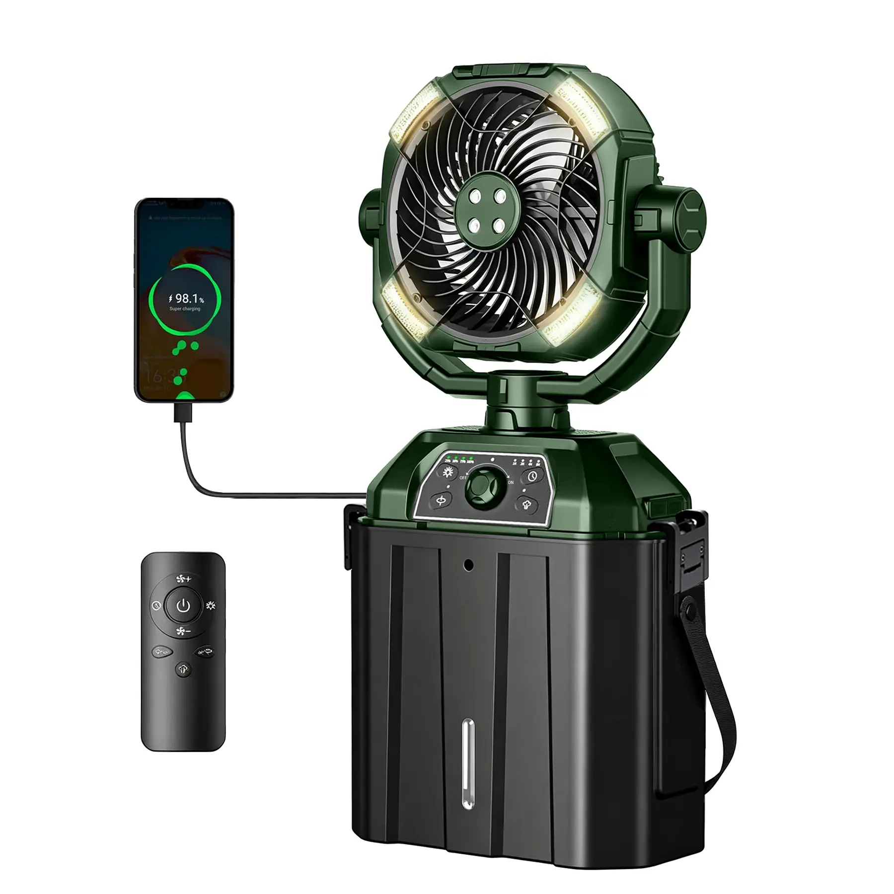 Newly Upgraded Water Cooling Fan Atomizing 48-Hour Battery Life Portable LED Light Rechargeable 360° Rotating Hook Cordless Battery-Powered Lightweight Emergency Control & Four-Hole Mist Spray cial travel essen cool hill