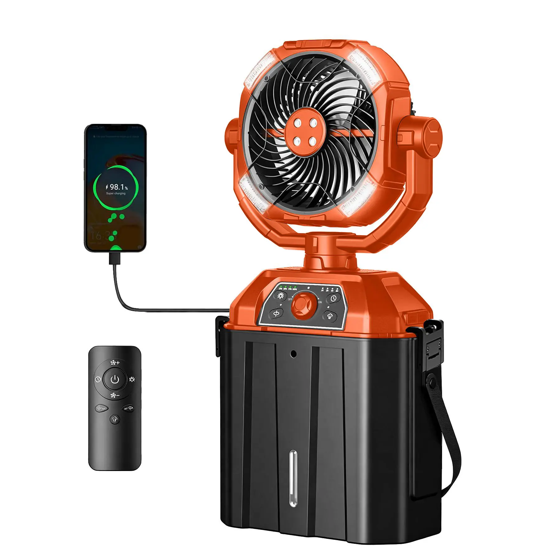 Newly Upgraded Water Cooling Fan Atomizing 48-Hour Battery Life Portable LED Light Rechargeable 360° Rotating Hook Cordless Battery-Powered Lightweight Emergency Control & Four-Hole Mist Spray cial travel essen cool hill