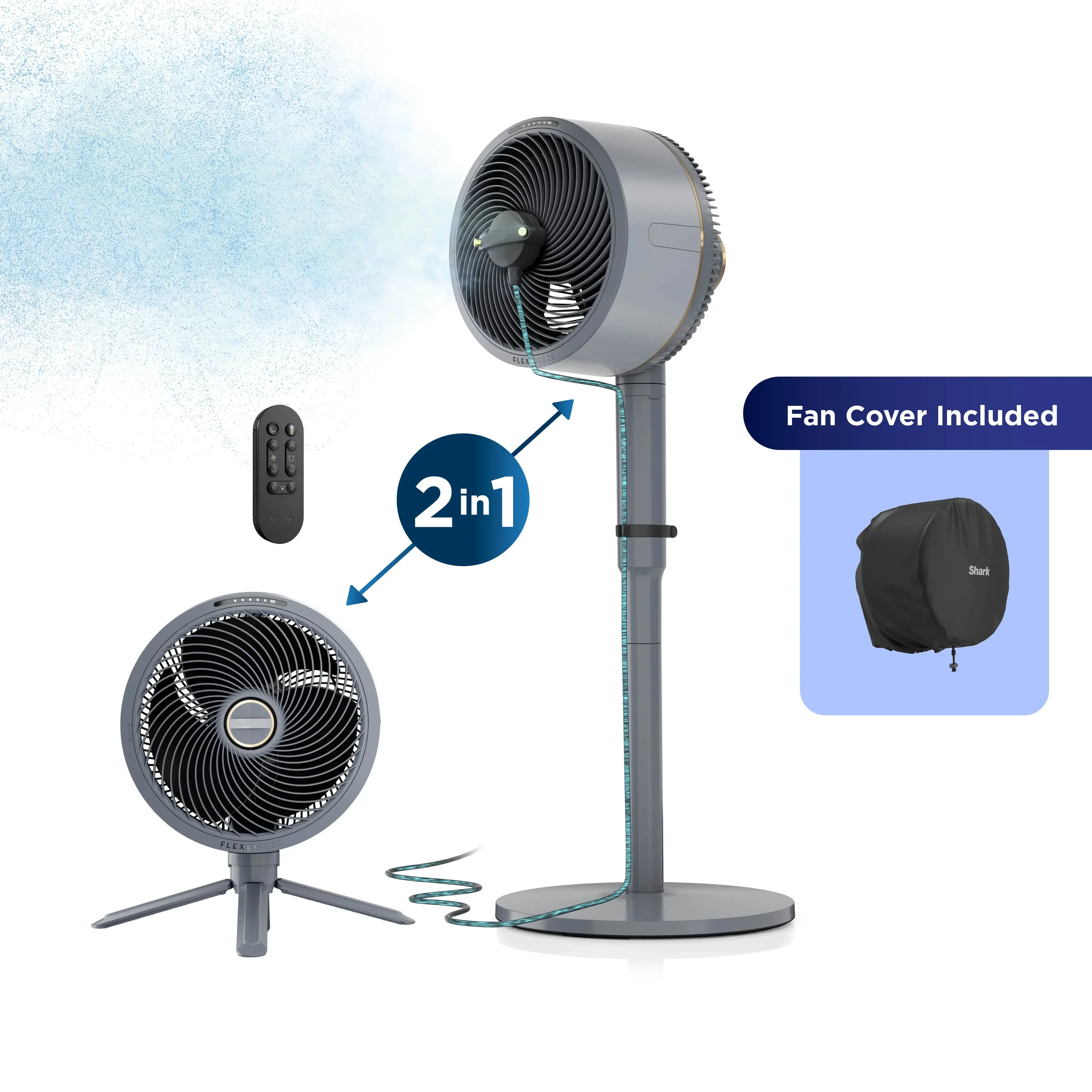 【Summer Mega Sale】2-in-1 Detachable Misting Standing & Tabletop Cooling Fan With Remote