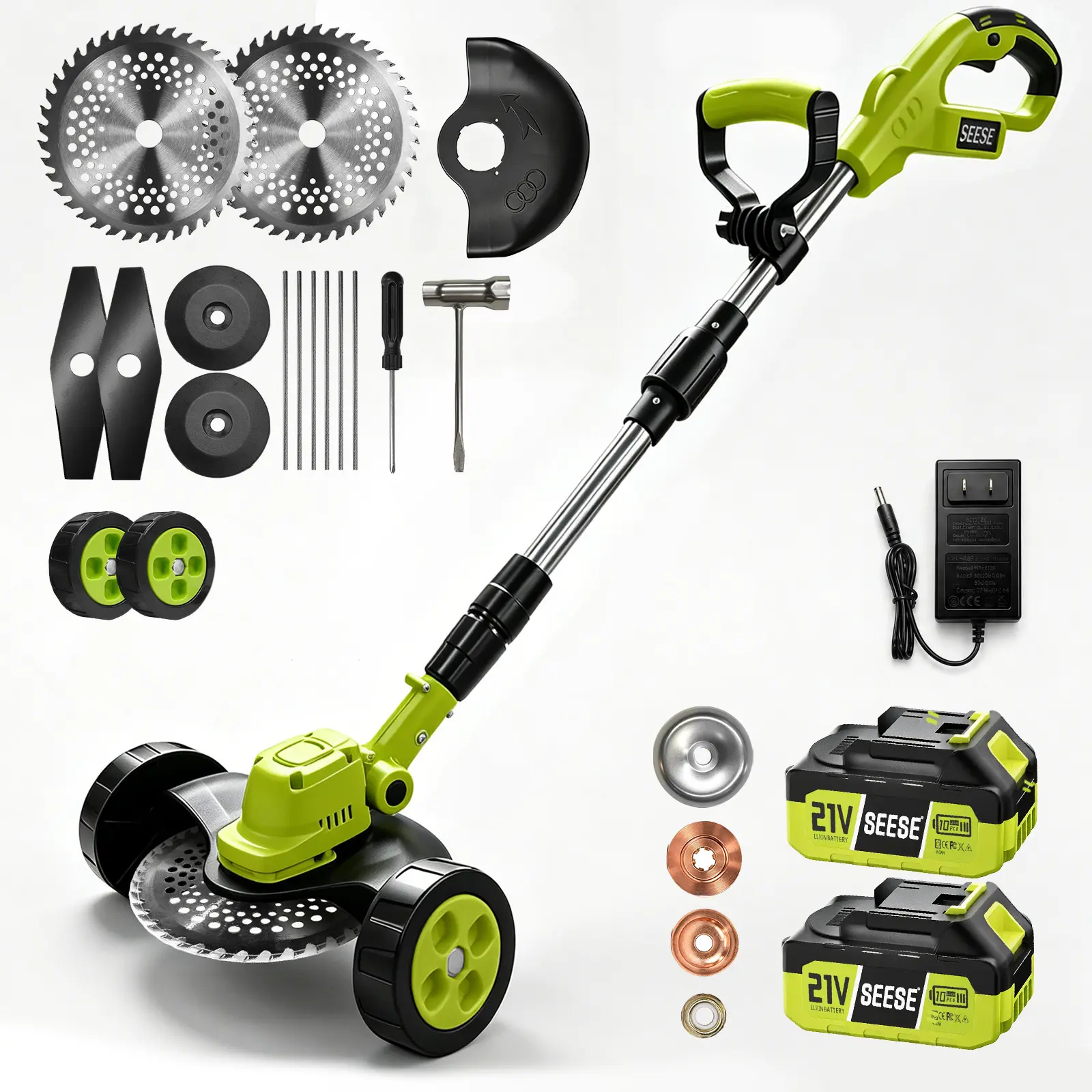 Cordless Lawn Mower, Garden Tool (Mower, Trimmer, Edger) with 2×21V Batteries, Lightweight for Small to Medium Backyards Grass Cutting Tool Grasscutters