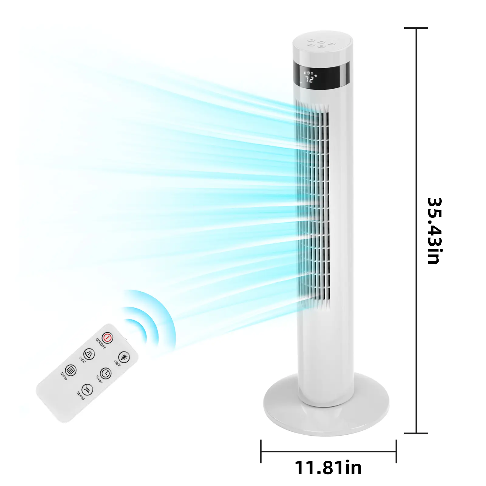 Antarctic Star 43in Tower Standing Fan - 85° Oscillation, 12H Timer, Remote Control