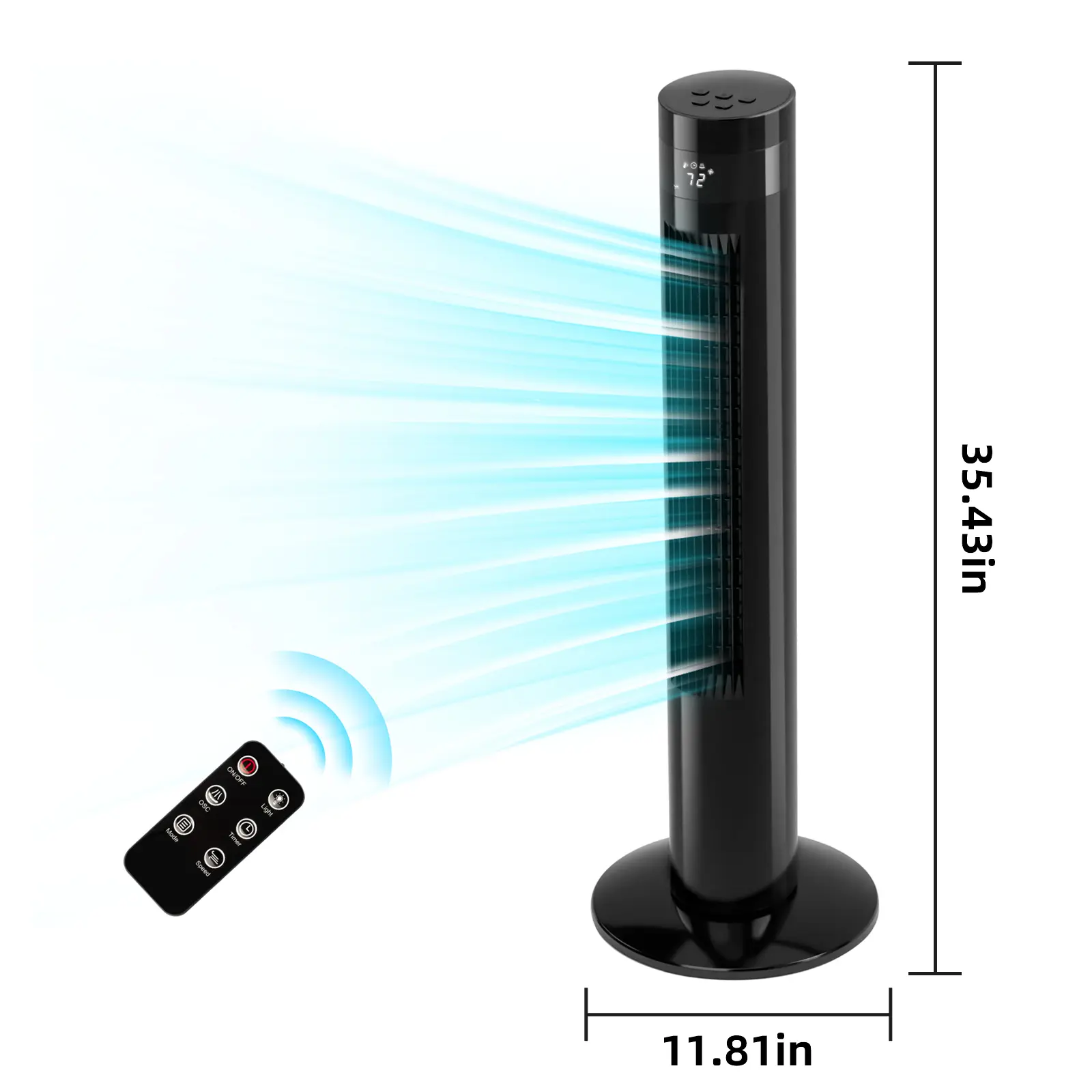 Antarctic Star 43in Tower Standing Fan - 85° Oscillation, 12H Timer, Remote Control