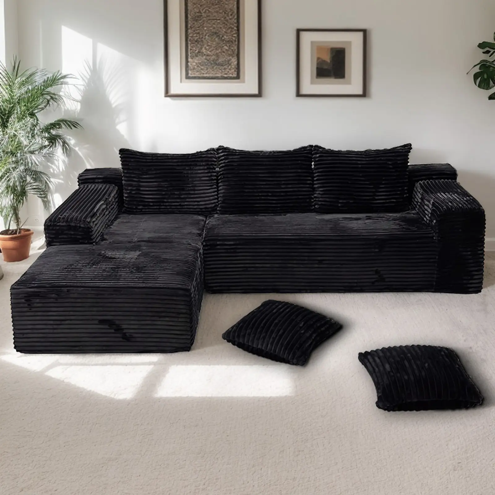 【2 Packages Shipping】106" L-Shaped Boneless Sectional Cloud Couch Corduroy Velvet Modular with Chaise