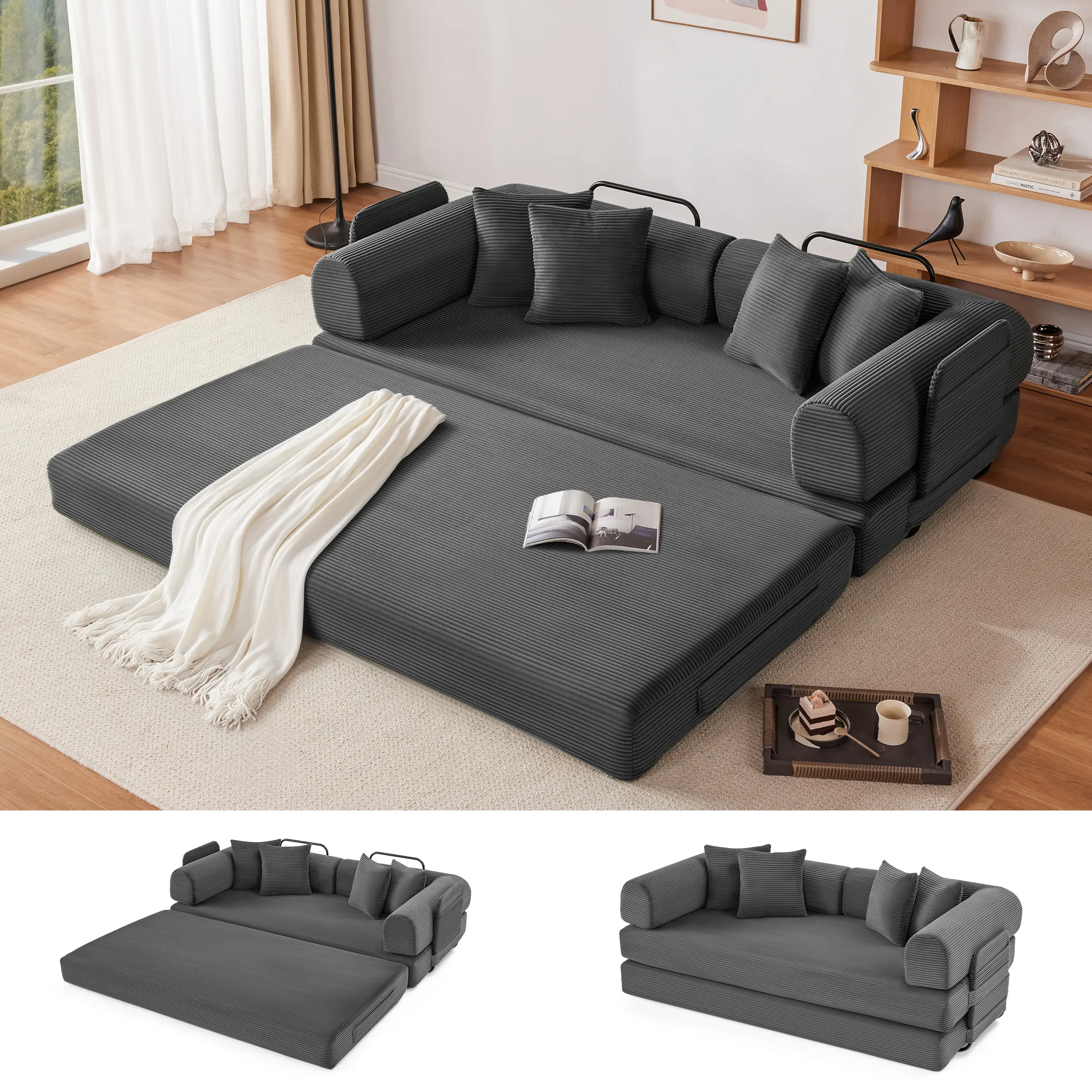【1/2 Packages】79" Convertible Sleeper Sofa Bed with 4 Pillows