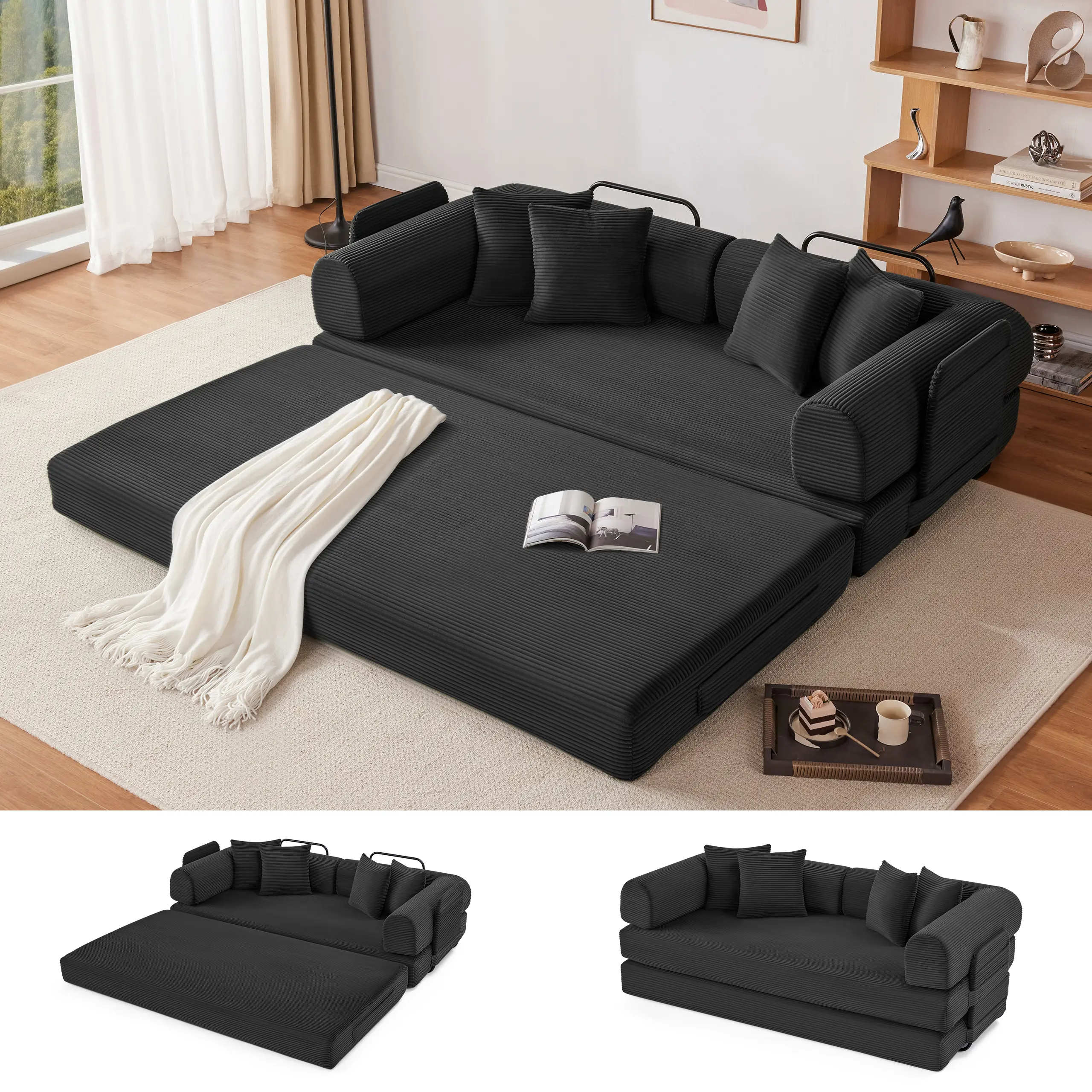 【1/2 Packages】79" Convertible Sleeper Sofa Bed with 4 Pillows