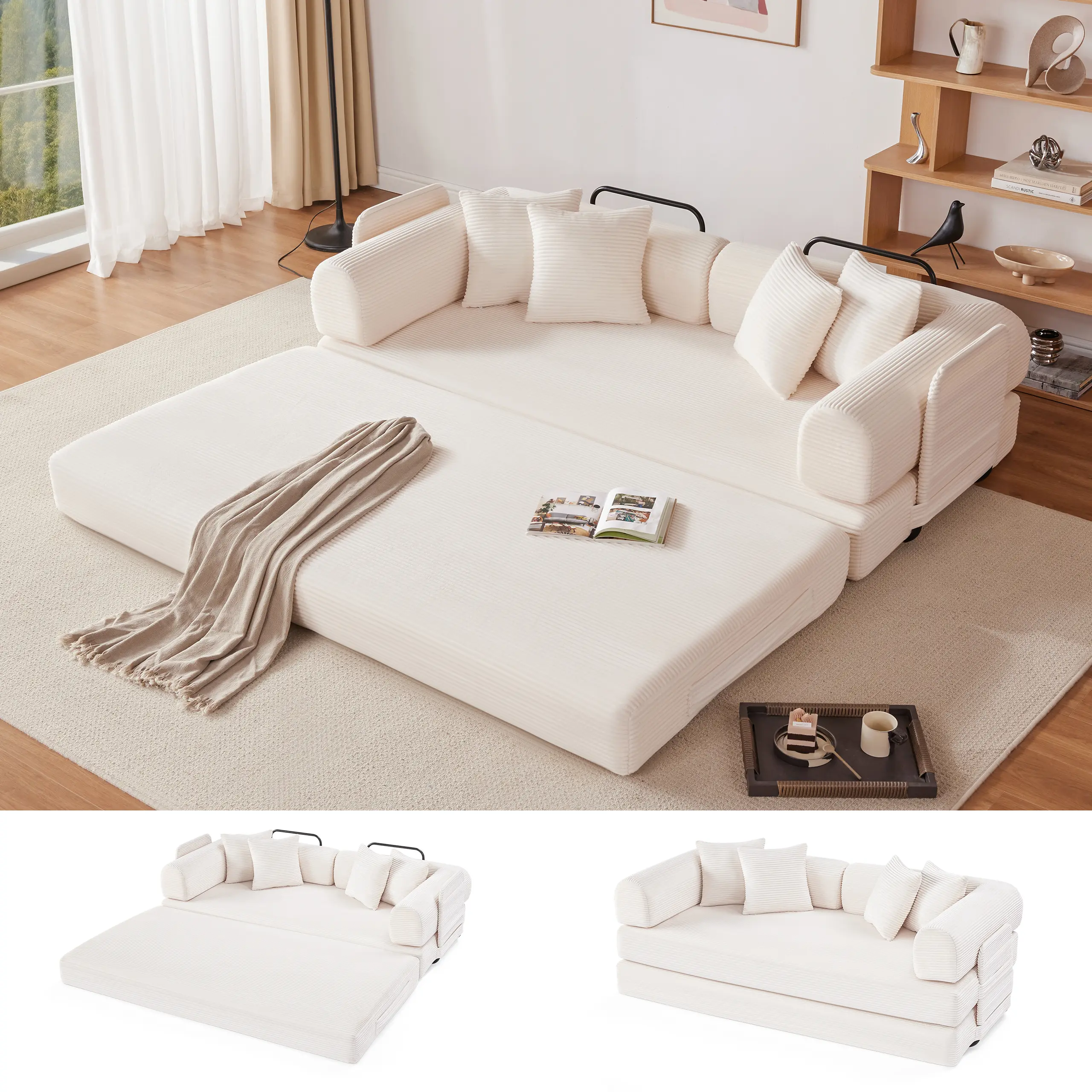 【1/2 Packages】79" Convertible Sleeper Sofa Bed with 4 Pillows