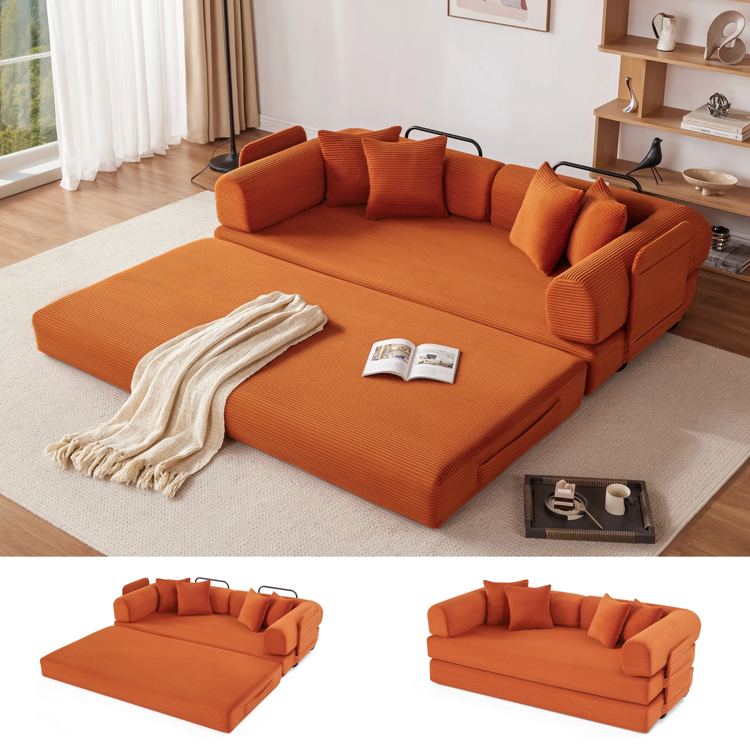 【1/2 Packages】79" Convertible Sleeper Sofa Bed with 4 Pillows