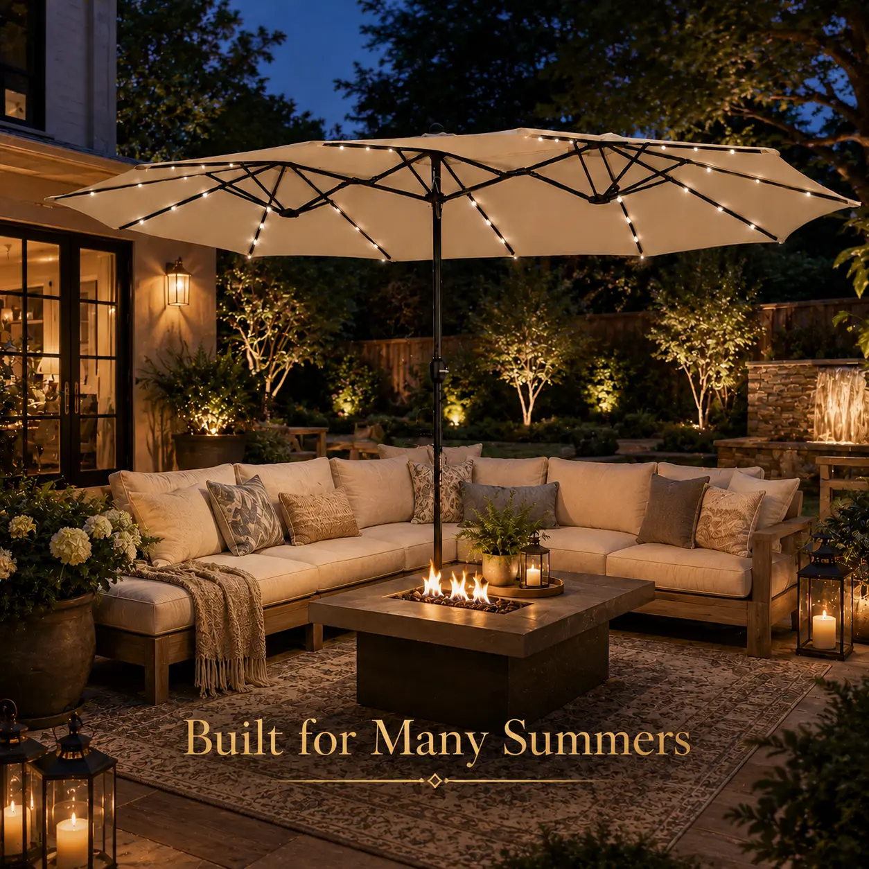 13/15ft Large Patio Umbrella , Outdoor Double-Sided Rectangle Umbrella with 36 LED Lights & Crank for Patio Garden Pool Lawn Backyard