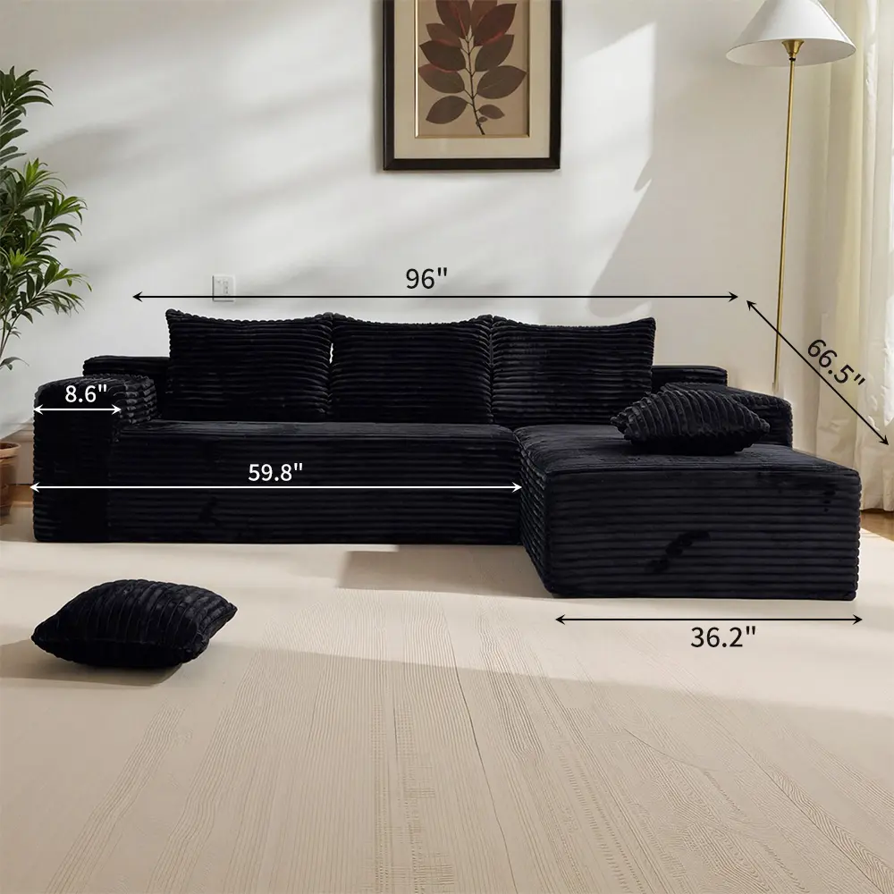 【2 Packages Shipping】106" L-Shaped Boneless Sectional Cloud Couch Corduroy Velvet Modular with Chaise